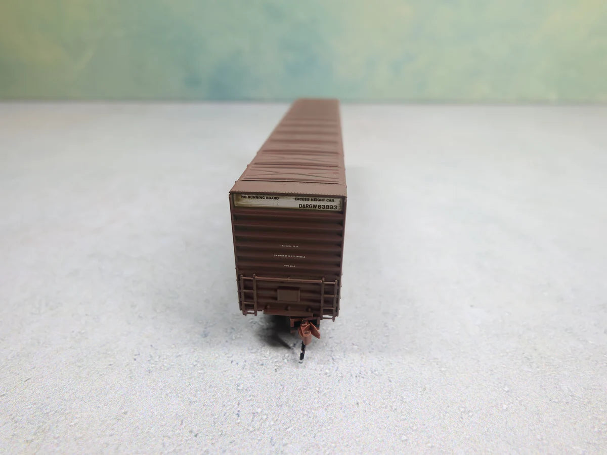 USED Micro-Trains 10300010 N Scale 60' Box Car Excess Height Double Plug Doors, Waffle Side Rio Grande D&RGW #63893 Weathered