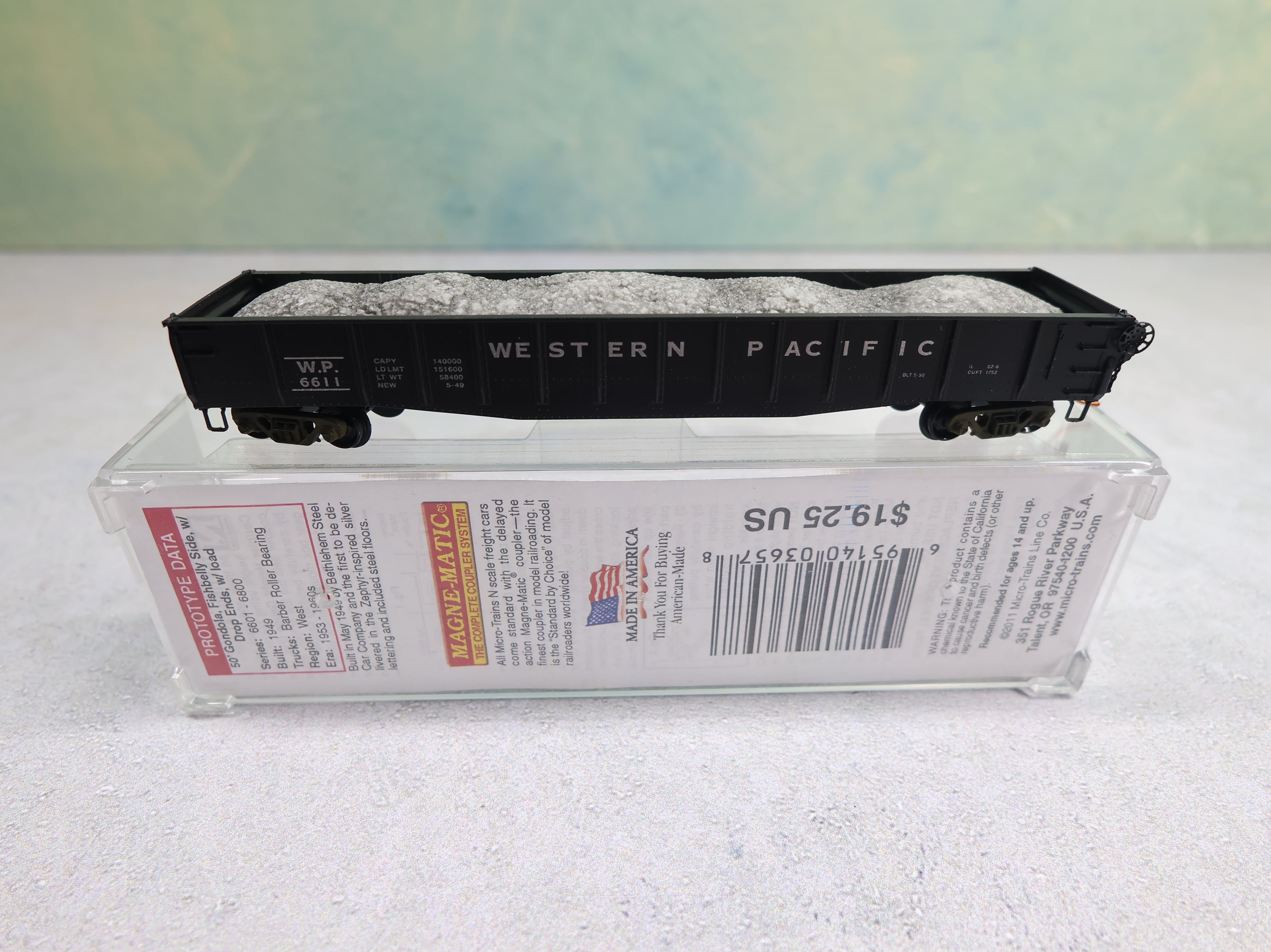 USED Micro-Trains 400050 N Scale 50' Gondola w/ Drop Ends & Load Western Pacific WP #6611 Knuckle Couplers