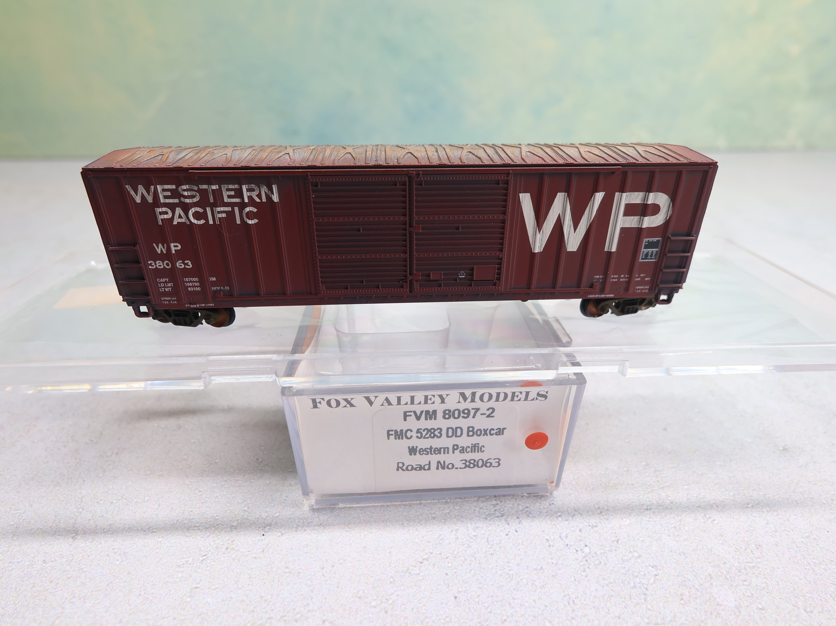 USED Fox Valley Models #8097-2 N Scale FMC 5283 DD Box Car Western Pacific WP #38063 Weathered