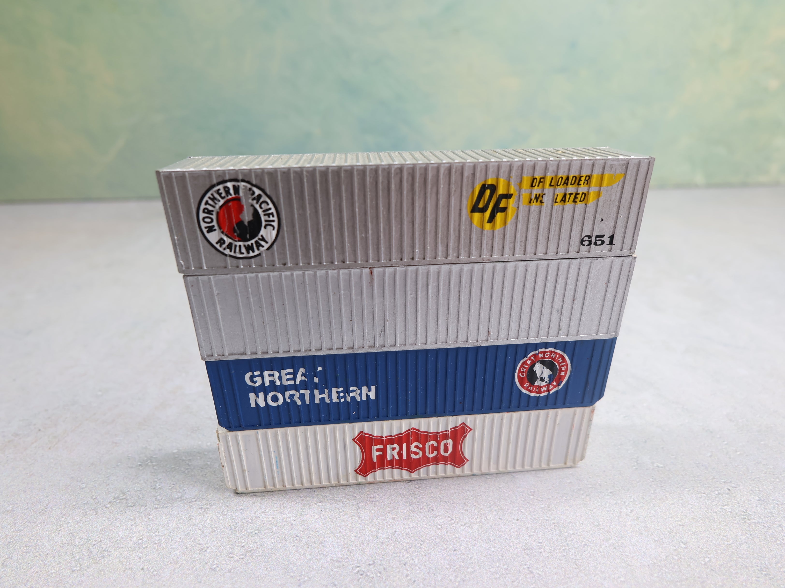 USED N Scale Lot of 3 Custom 40' Containers NP, GN, Frisco, Silver Undecorated (4 pcs)