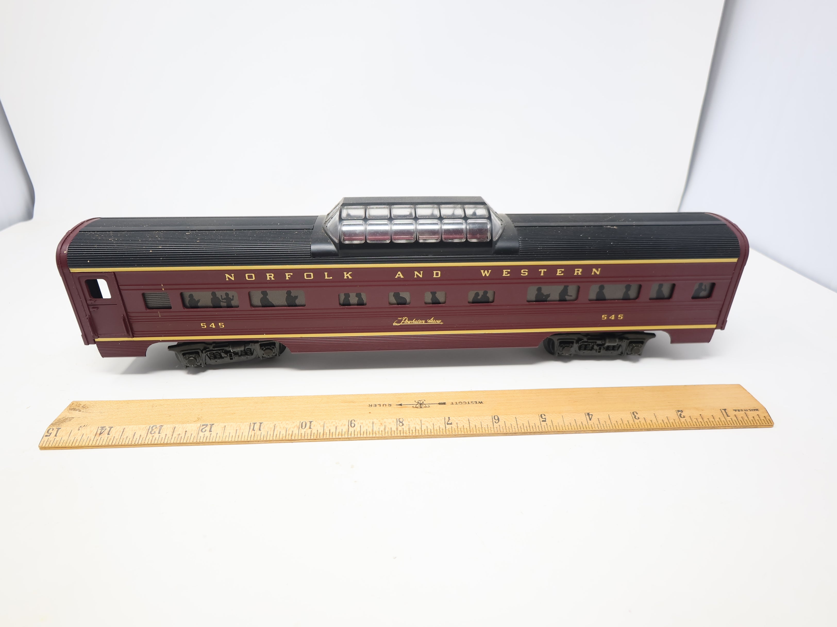 USED MTH Premier O Painted Aluminum Vista Dome Car Norfolk & Western Powhatan #545
