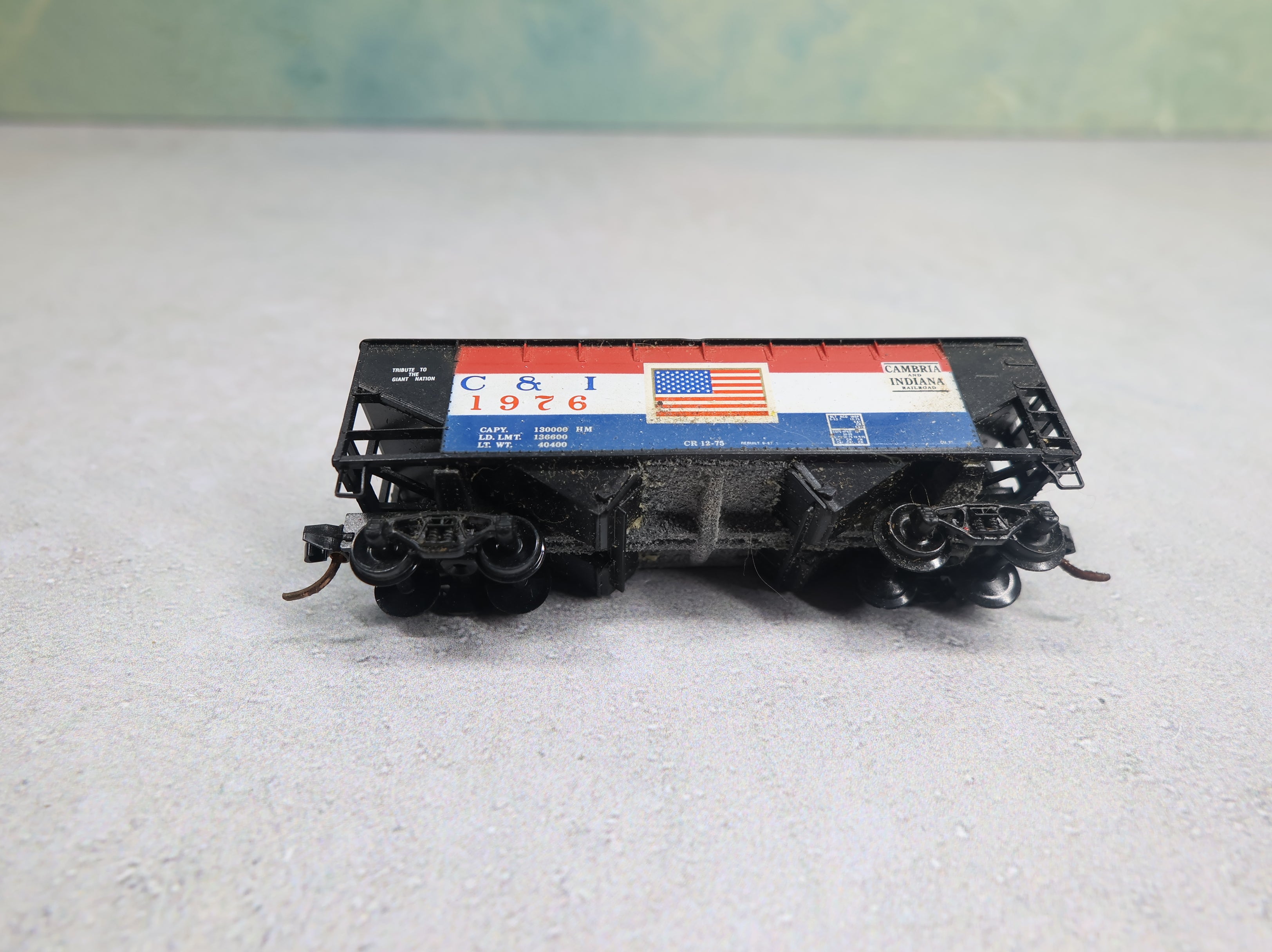 USED N Scale 2 Bay Hopper Cambria and Indiana Railroad C&I #1976 Knuckle Couplers