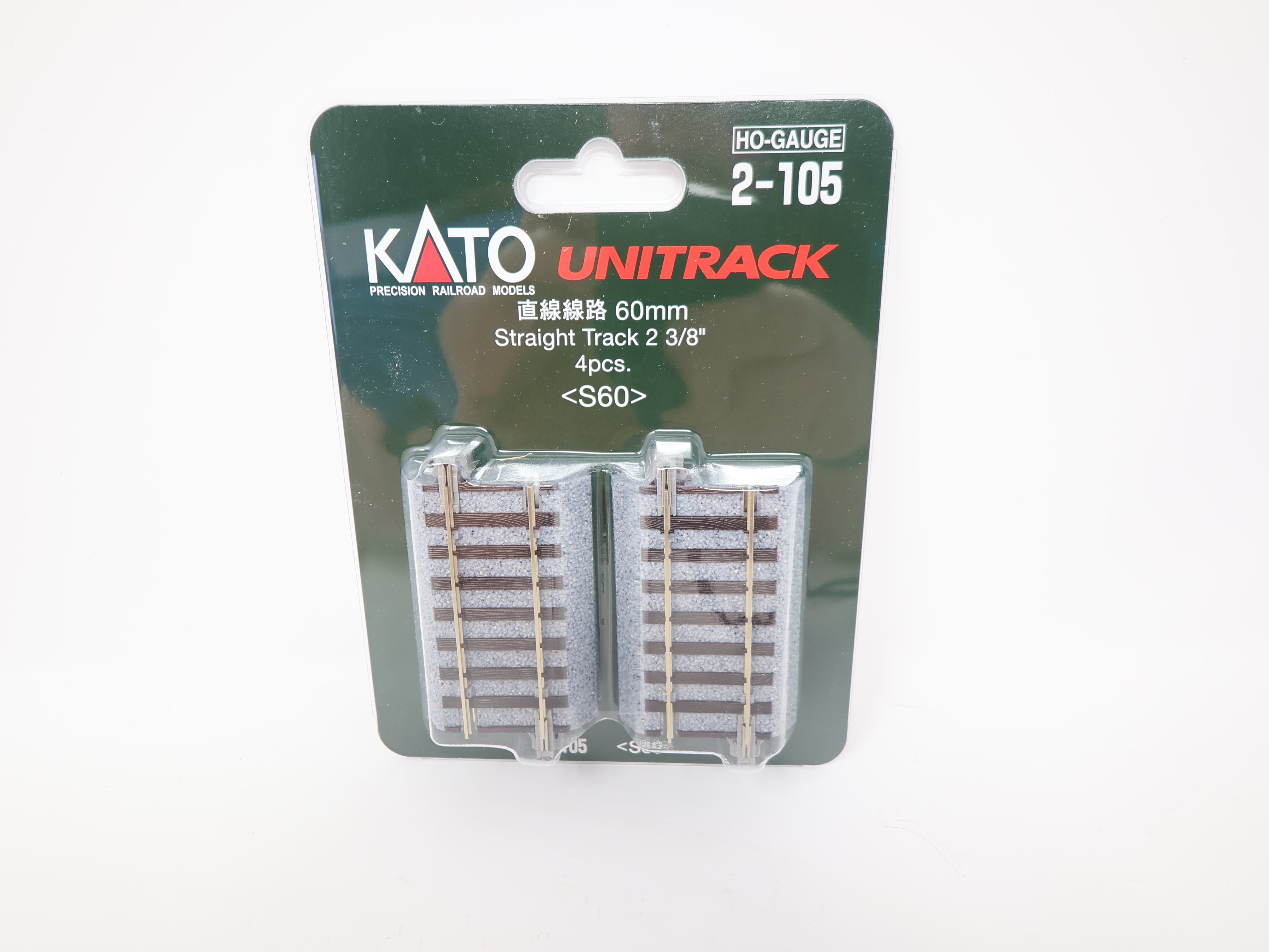 KATO 2-105 HO Scale, Unitrack 2 3/8" Straight Track (4), Code 83