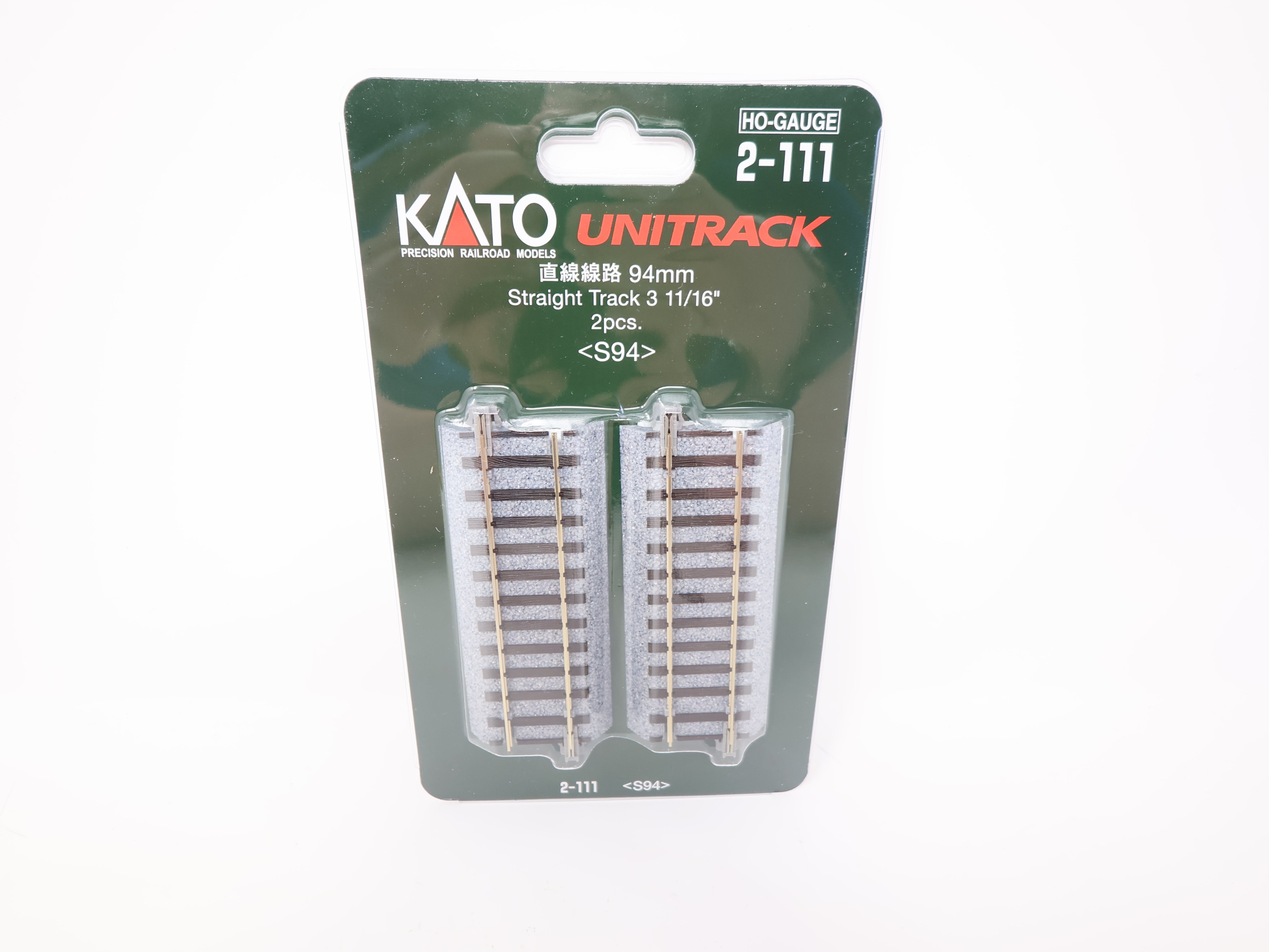 KATO 2-111 HO Scale, Unitrack 3 11/16" Straight Track (2), Code 83