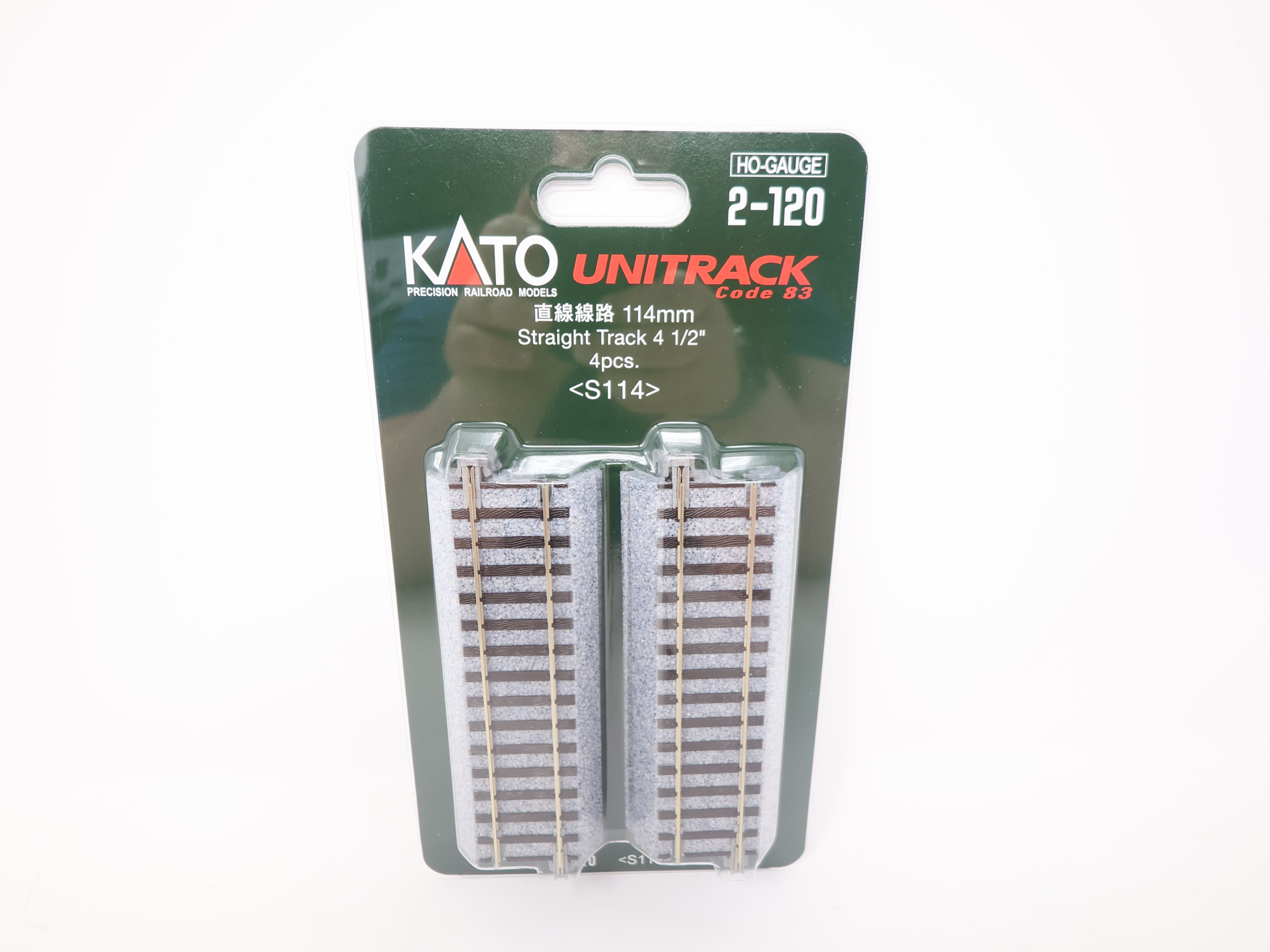 KATO 2-120 HO Scale, Unitrack 4 1/2" Straight Track (4), Code 83