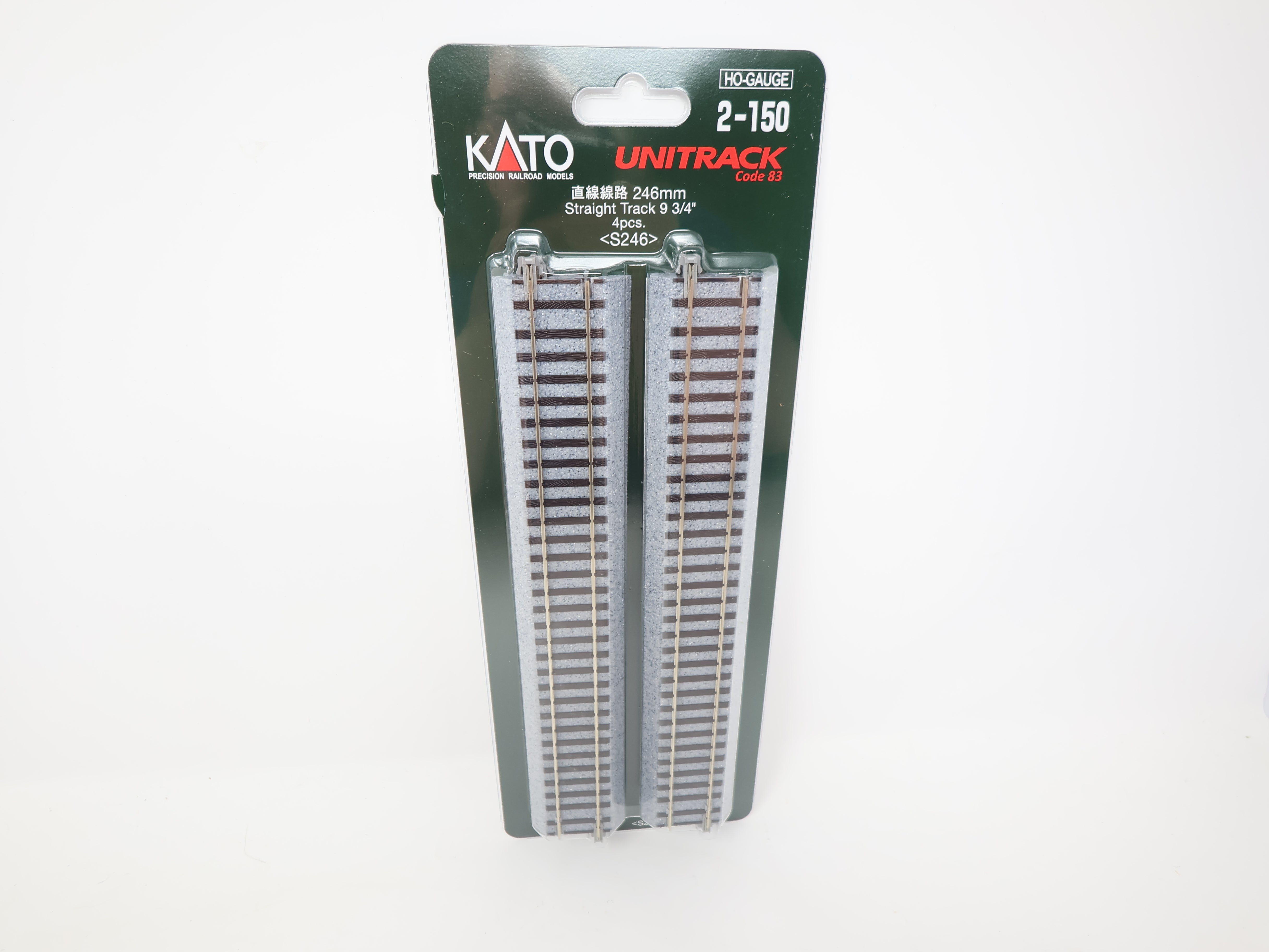 KATO 2-150 HO Scale, Unitrack 9 3/4" Straight Track (4), Code 83