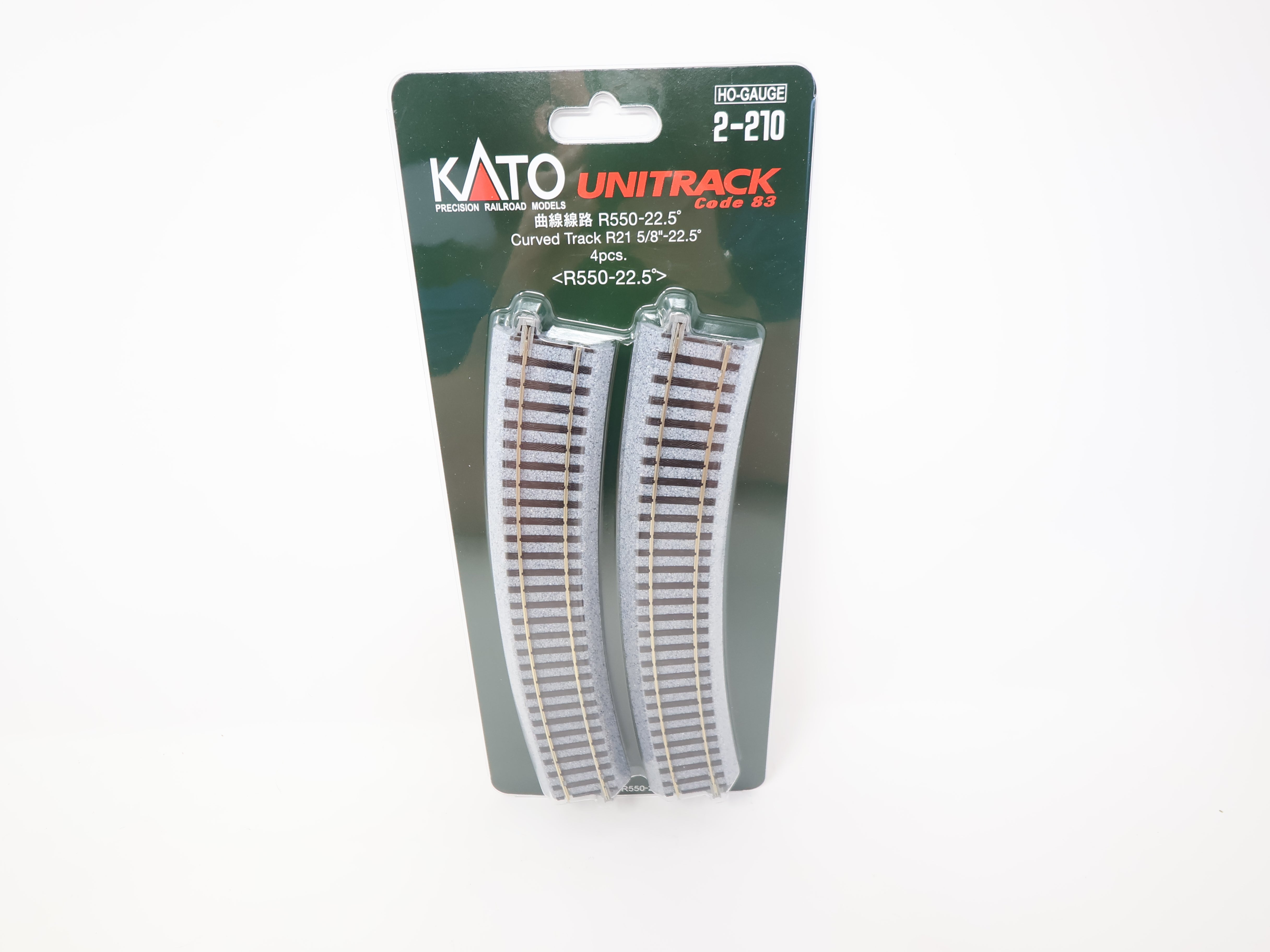 KATO 2-210 HO Scale, Unitrack 21 5/8" R Curve 22.5° Track (4), Code 83