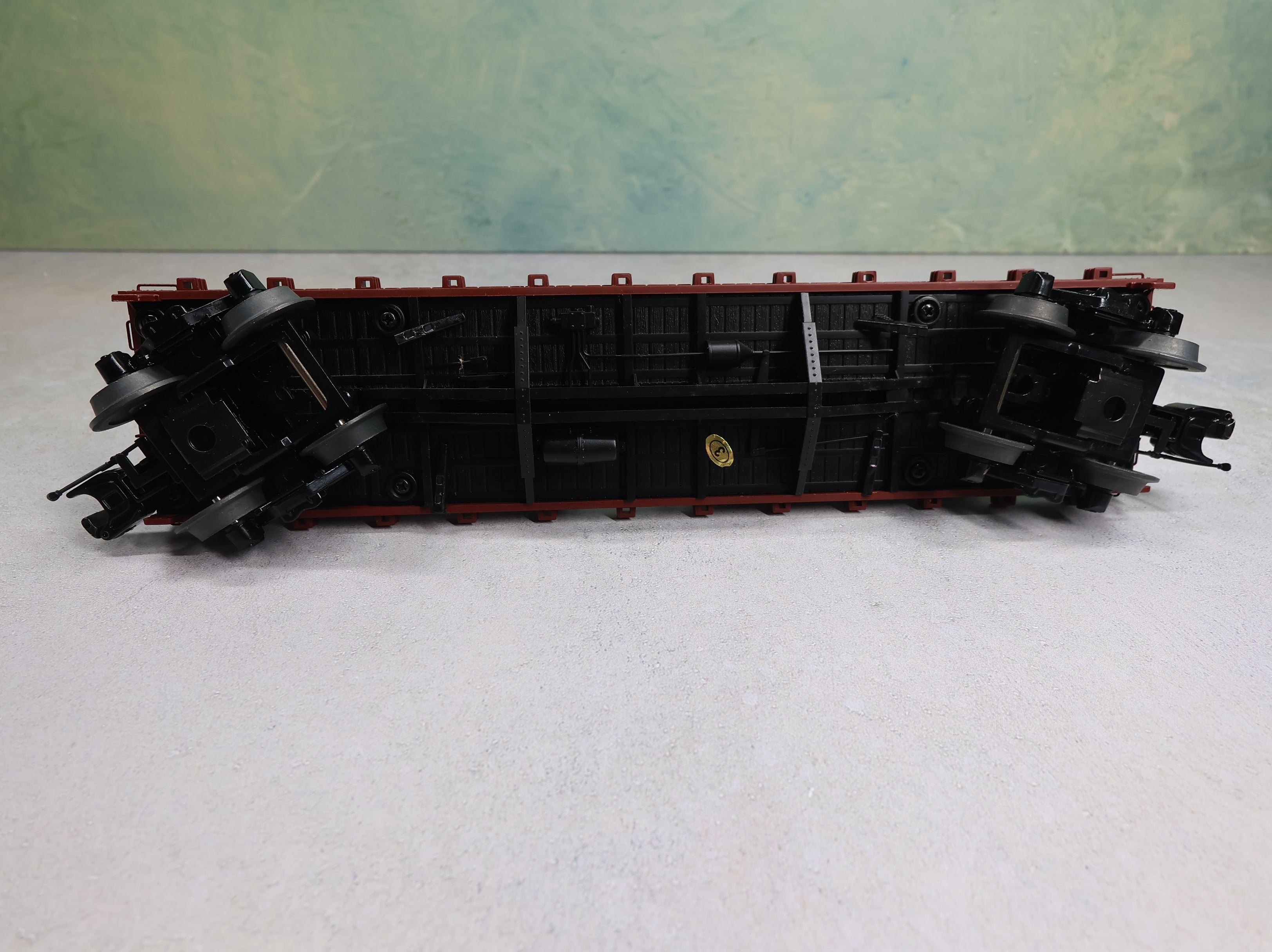 USED MTH Premier 20-98449 O 50 Ton 41' Wood Flat Car Pennsylvania PRR #471654 w/ 2 1932 Roadsters