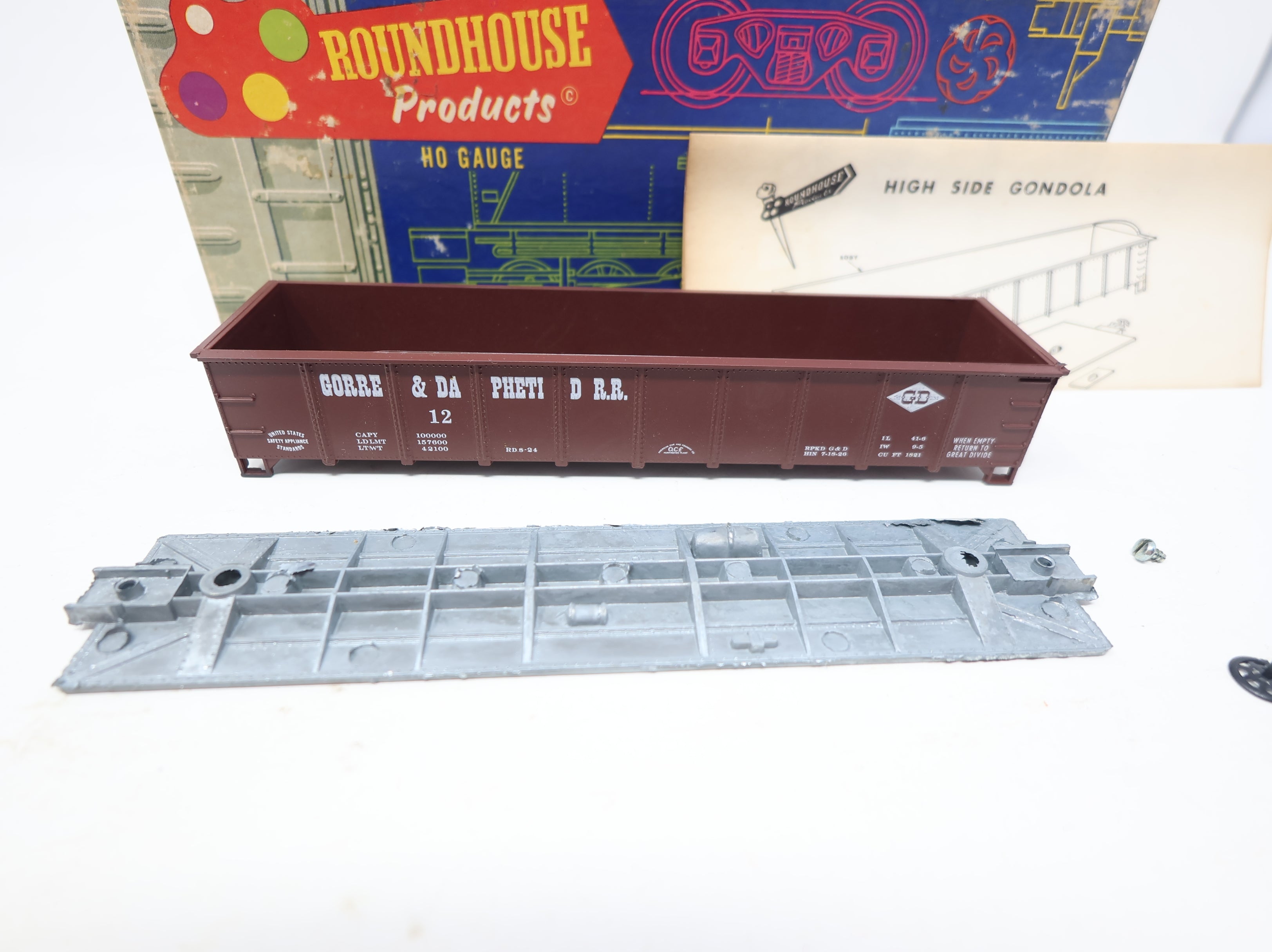 USED Roundhouse HO Scale 40' Steel Gondola Gorre & Daphetid #12 KIT