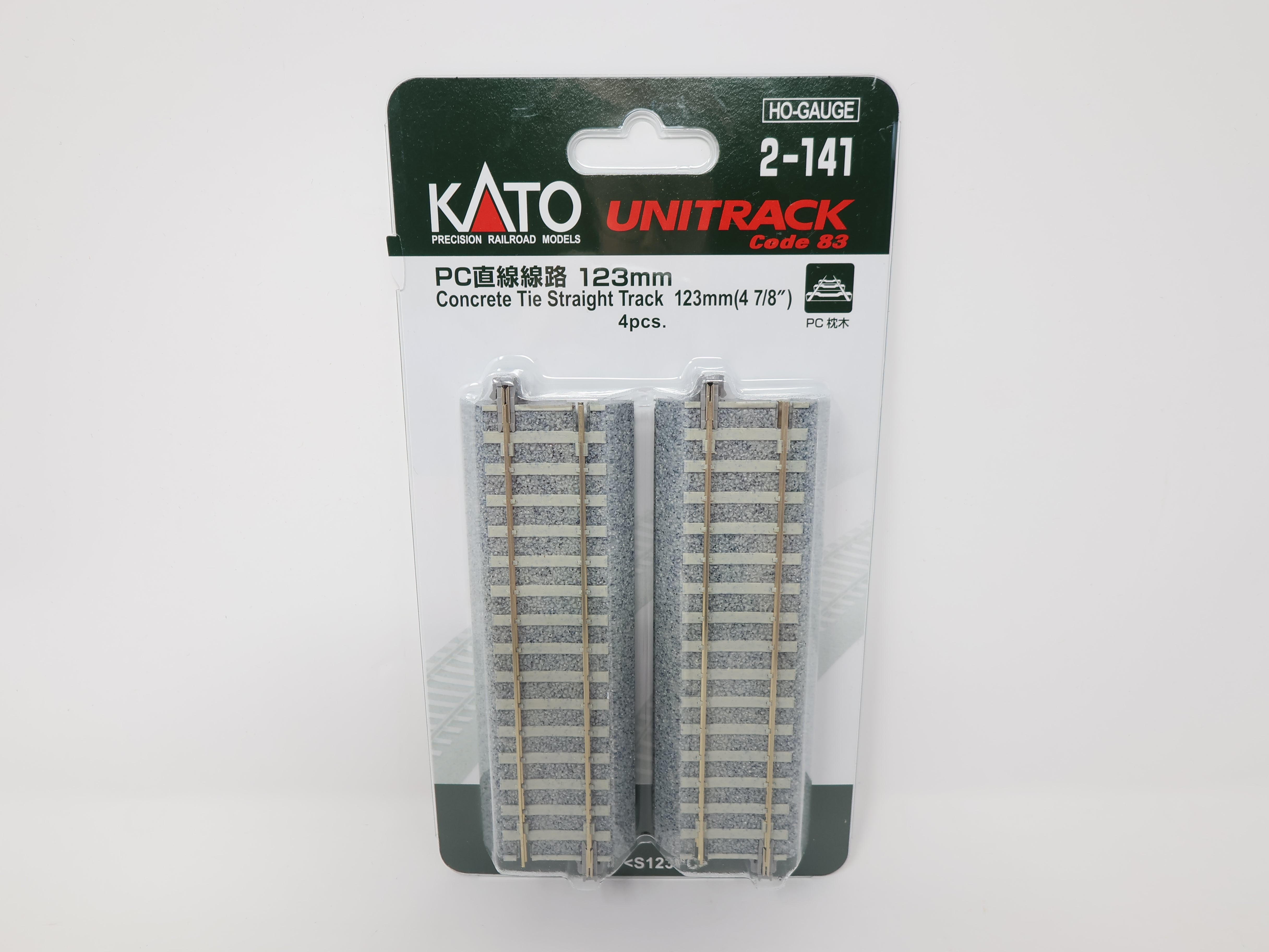 KATO 2-141 HO Scale, Unitrack 4 7/8" Concrete Tie Straight Track (4 pcs), Code 83
