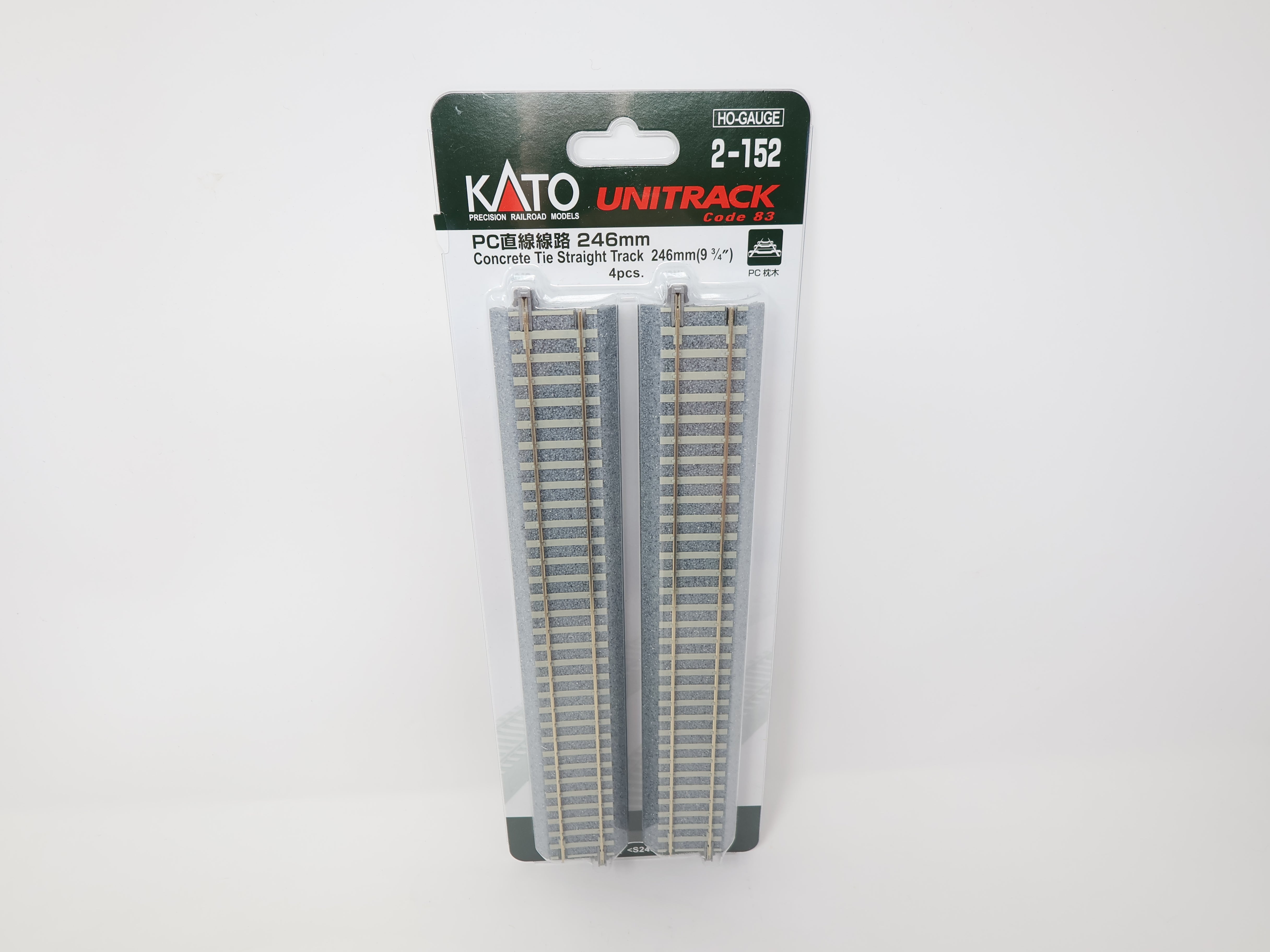 KATO 2-152 HO Scale, Unitrack 9 3/4" Concrete Tie Straight Track (4 pcs), Code 83