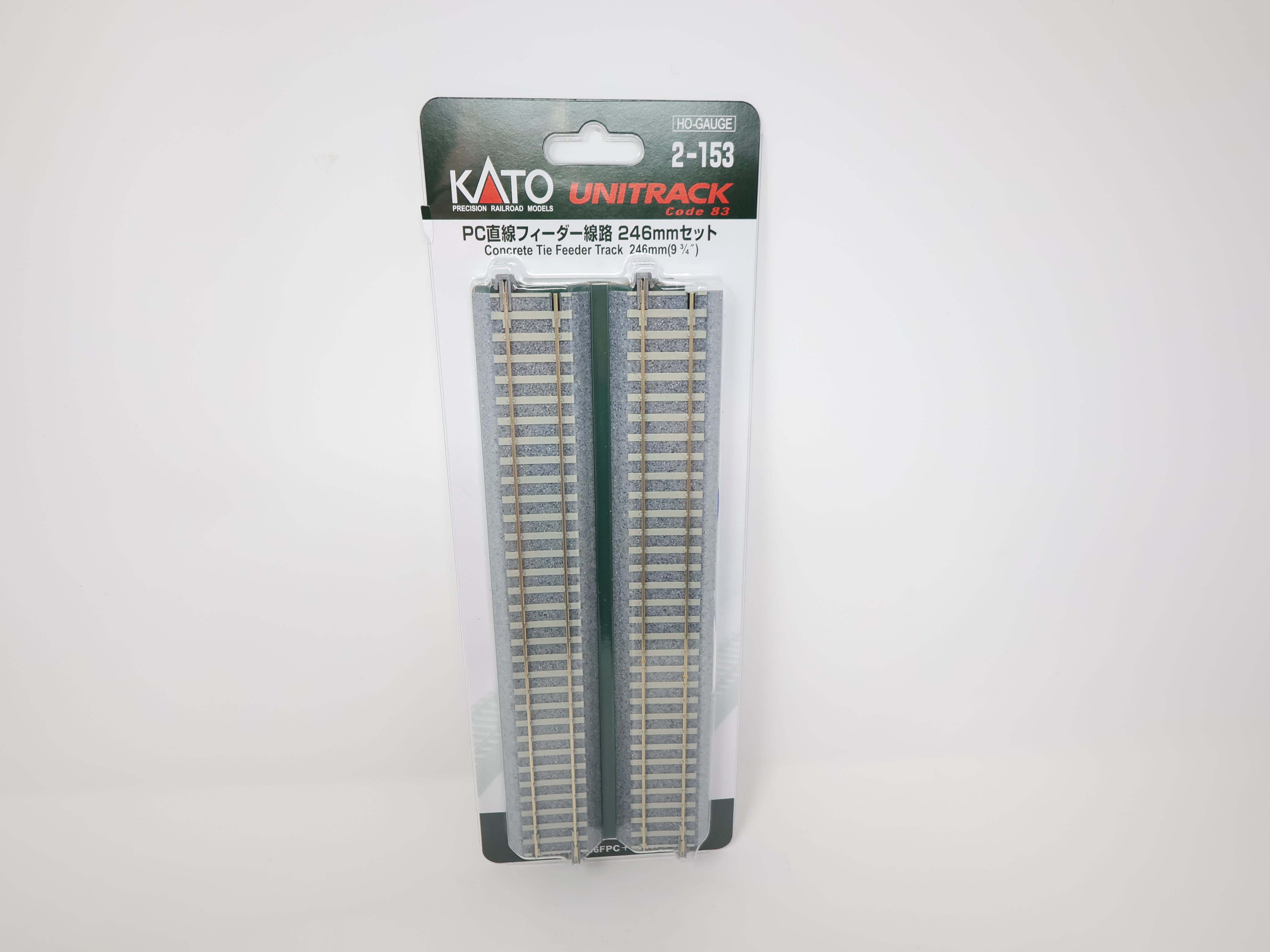 KATO 2-153 HO Scale, Unitrack 9 3/4" Concrete Tie Feeder Straight Track (2 pcs), Code 83