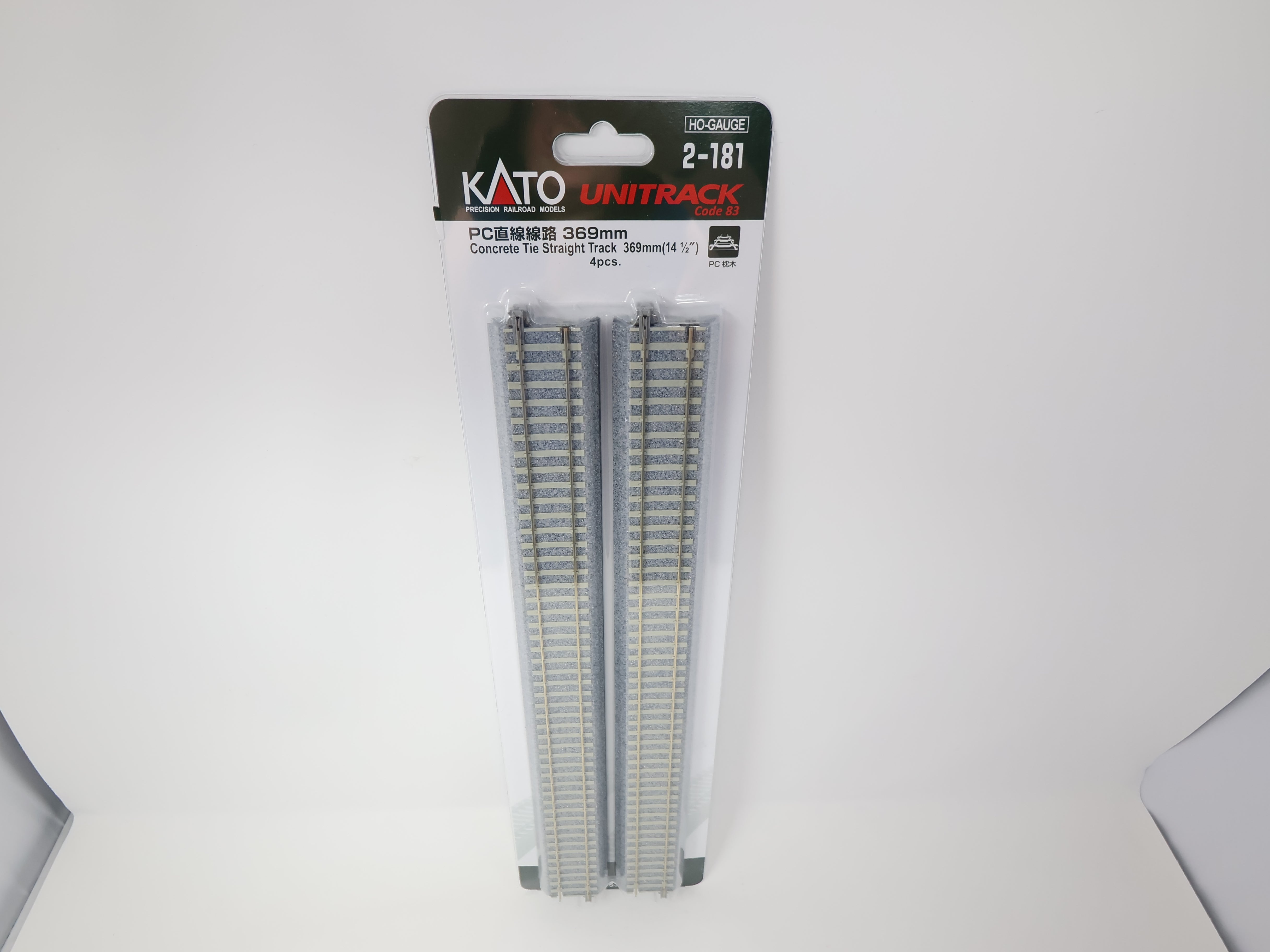 KATO 2-181 HO Scale, Unitrack 14 1/2" Concrete Tie Straight Track (4 pcs), Code 83