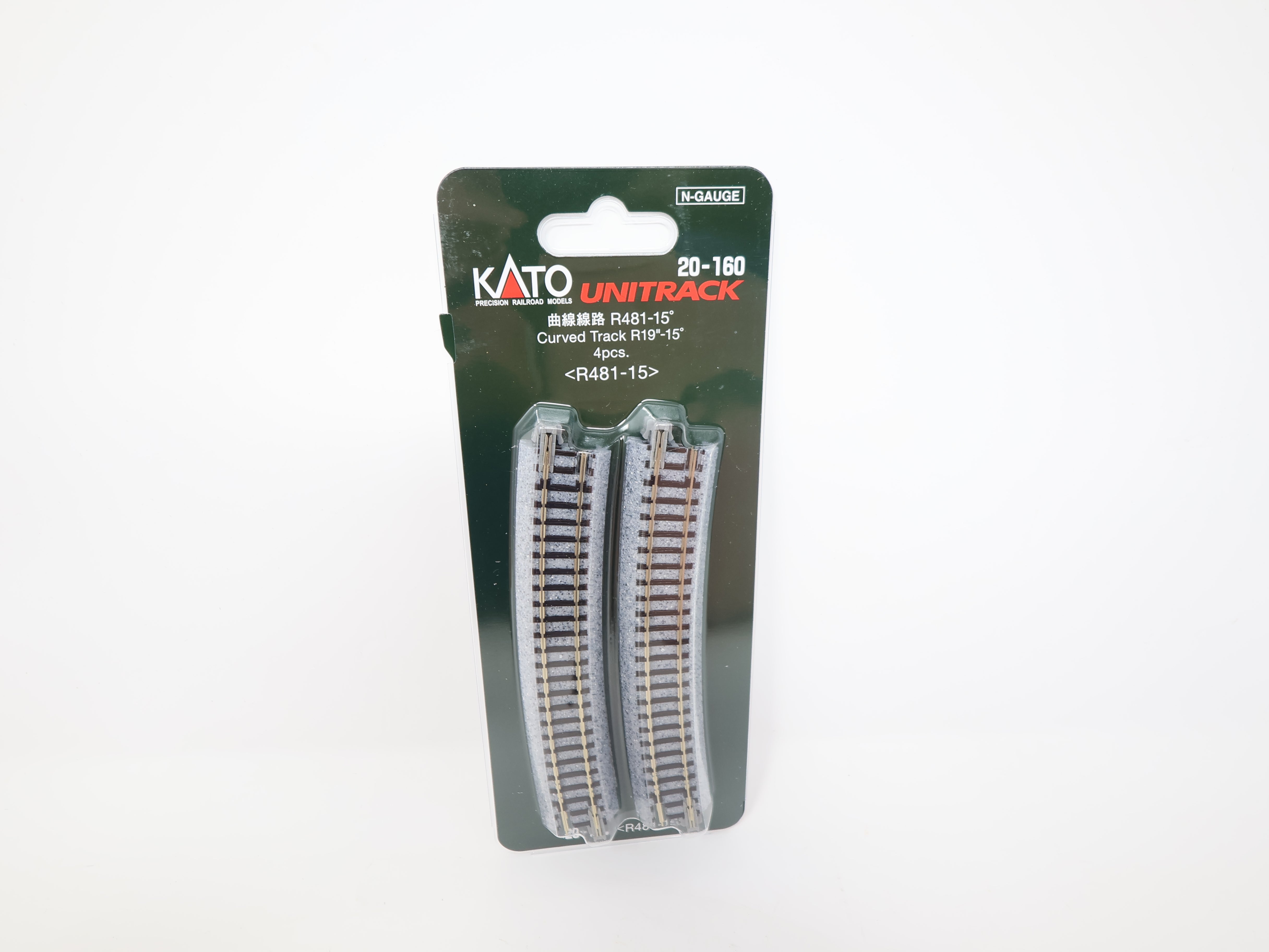 KATO 20-160 N Scale, Unitrack 19" R Curve 15° Track (4 pcs), Code 80
