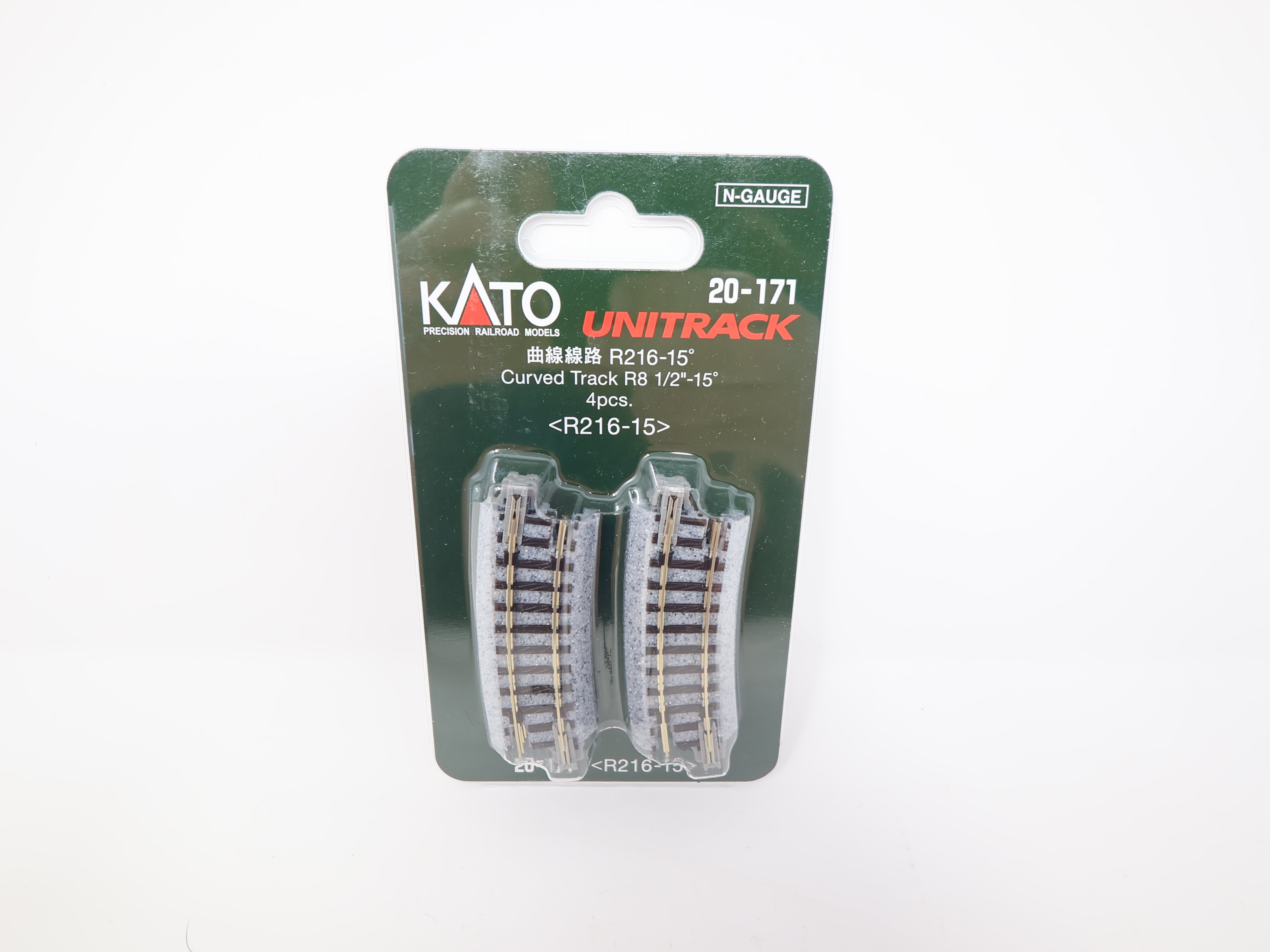 KATO 20-171 N Scale, Unitrack 8 1/2" R Curve 15° Track (4 pcs), Code 80