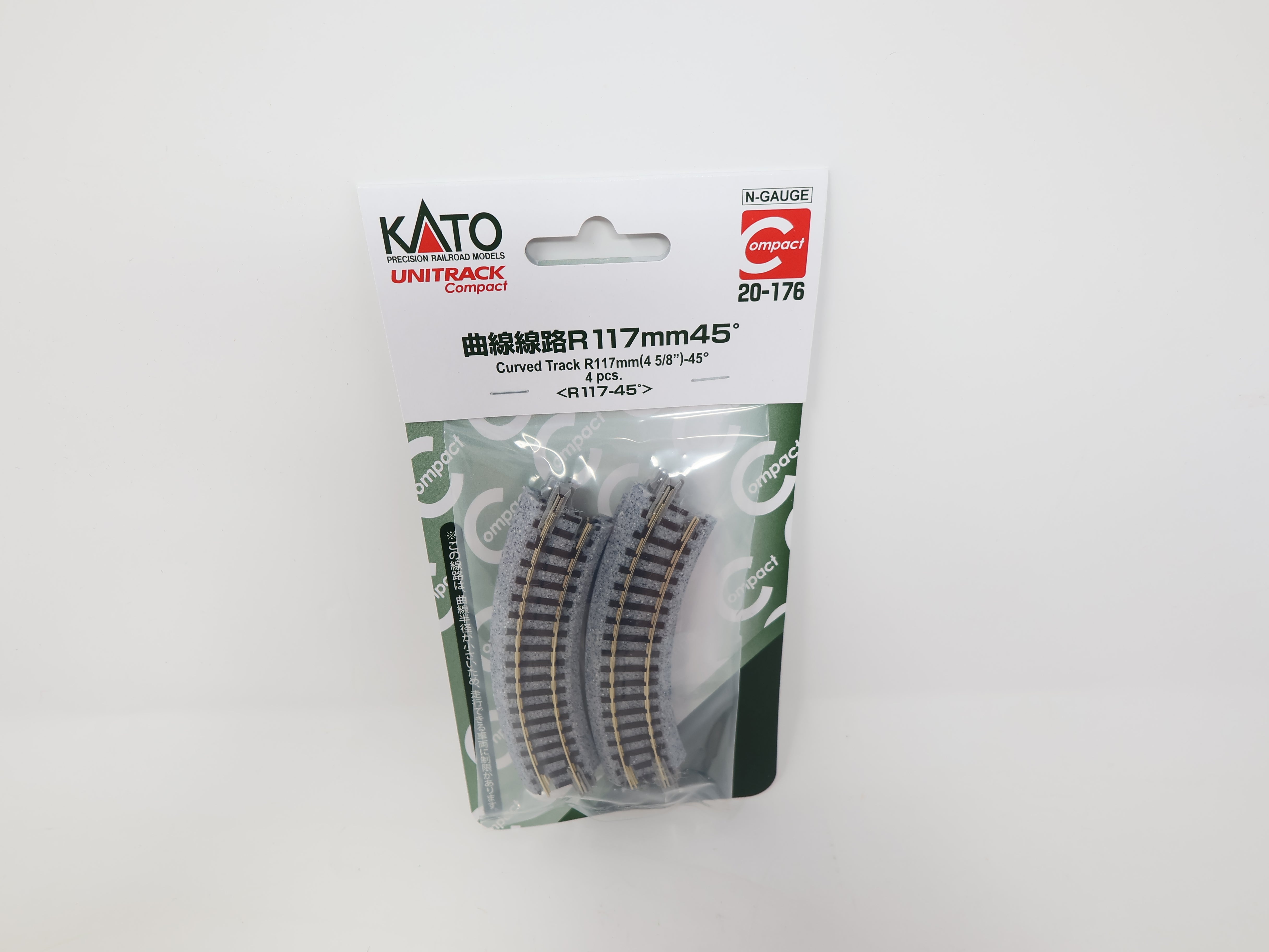 KATO 20-176 N Scale, Unitrack Compact 4 5/8" R Curve 45° Track (4 pcs), Code 80