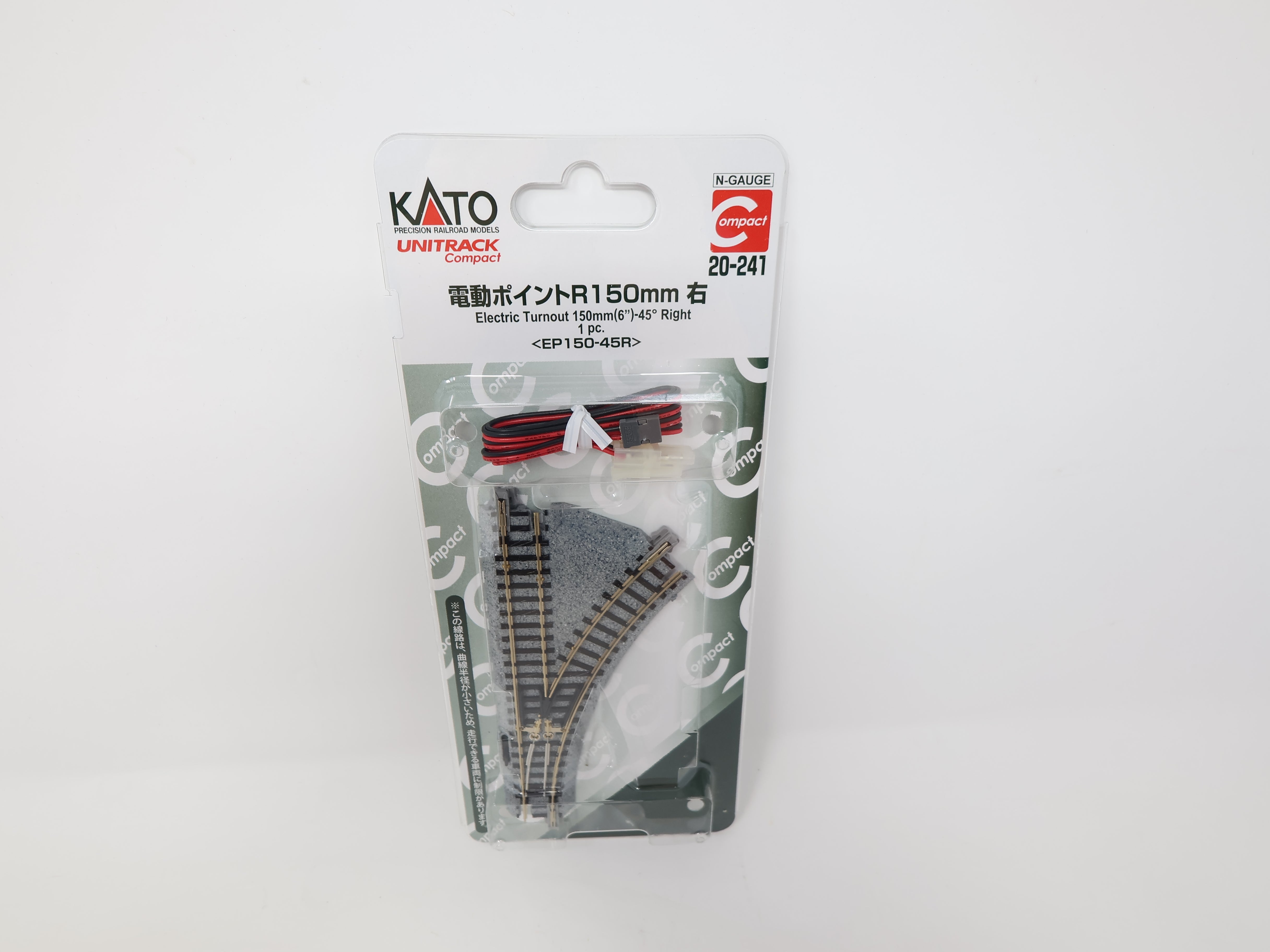 KATO 20-241 N Scale, Unitrack Compact Electric Turnout 6" 45° Right Track (1 pc), Code 80