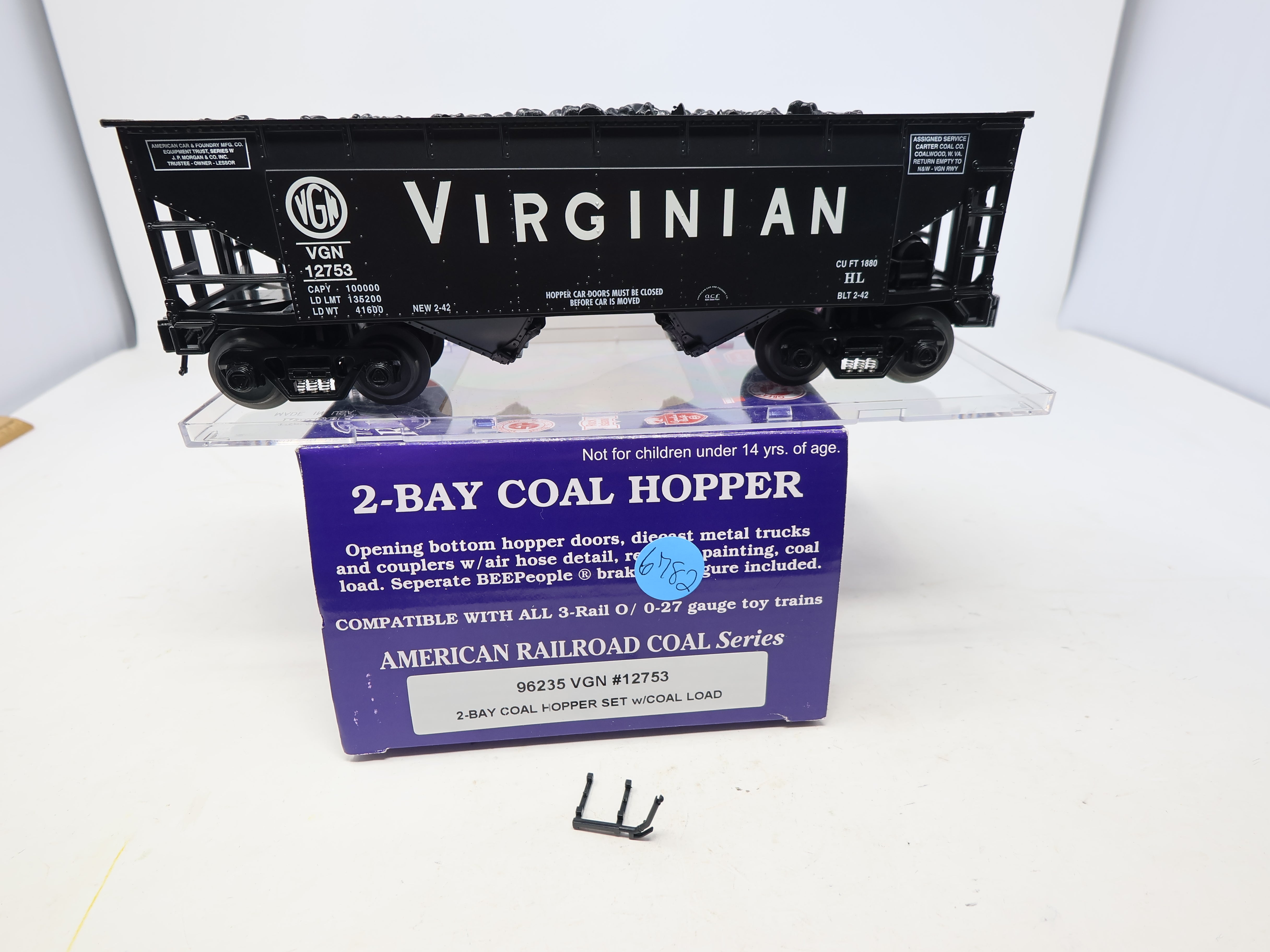 USED RMT 96235 O, 2-Bay Coal Hopper w/ Coal Load, Virginian VGN #12753