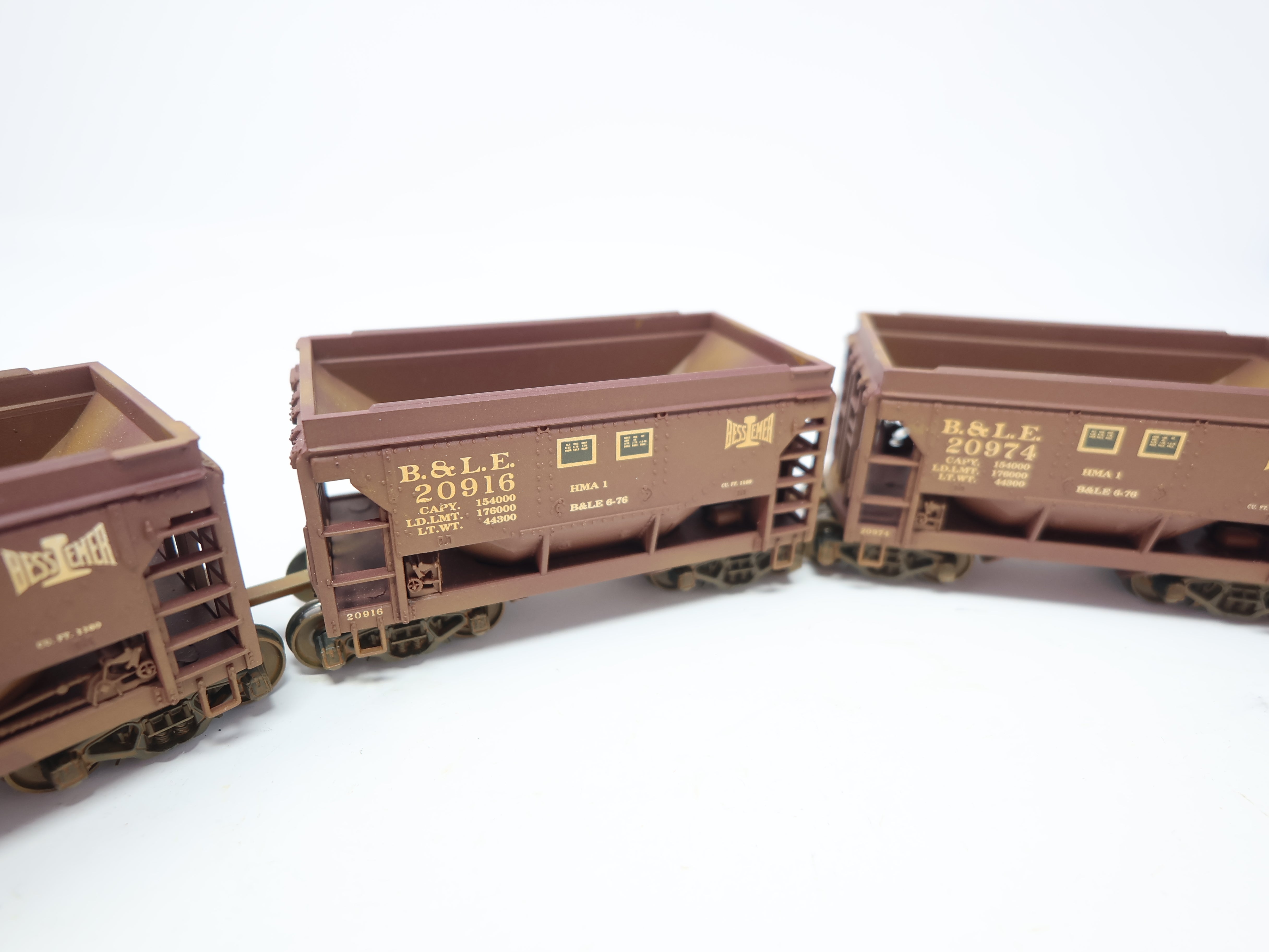 USED HO Scale, 4 Ore Cars, Bessemer & Lake Erie B&LE , Weathered Set 7