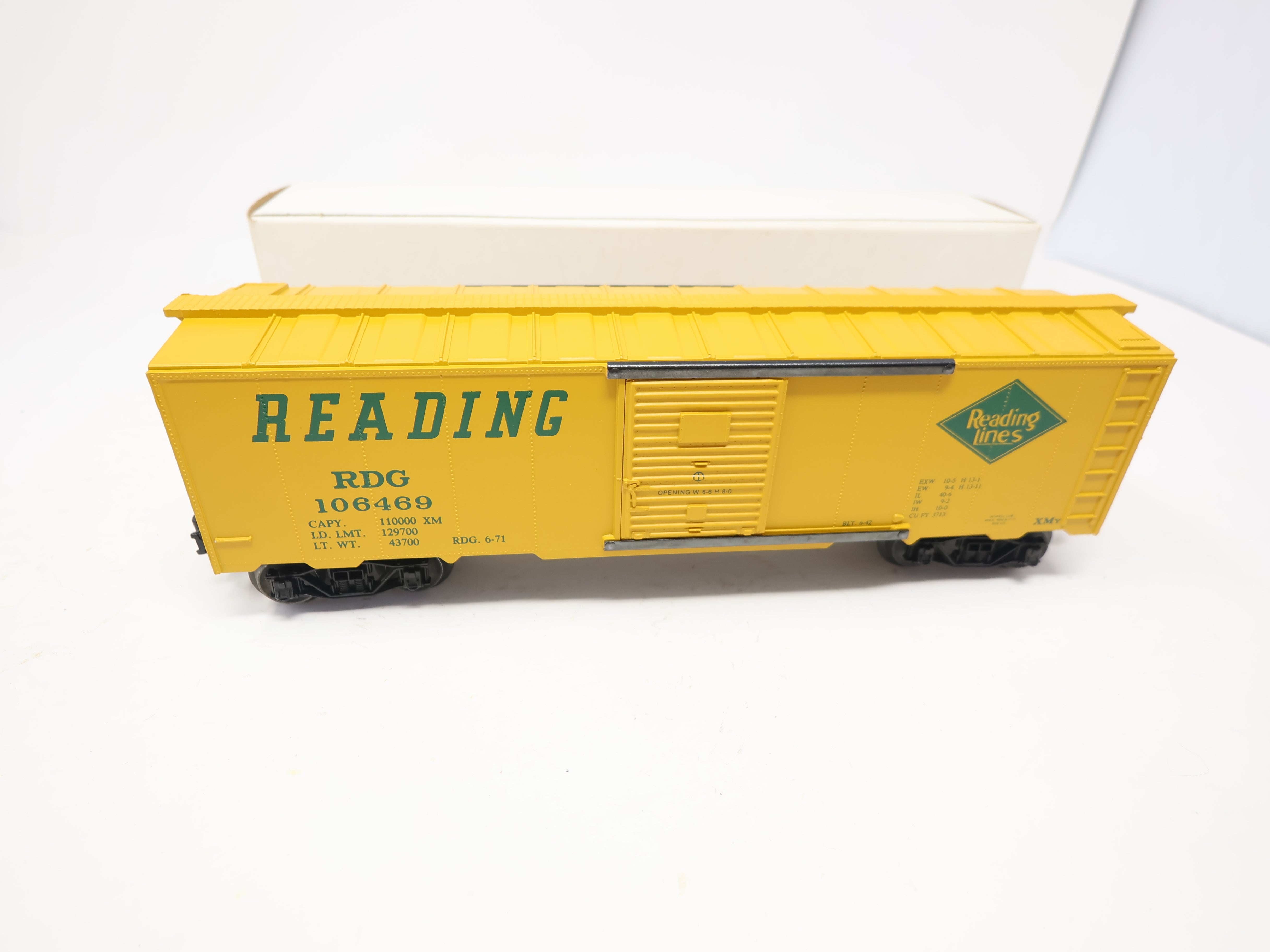 USED O, Box Car Yellow, Reading RDG #106469, Franks Roundhouse Custom Painted Car