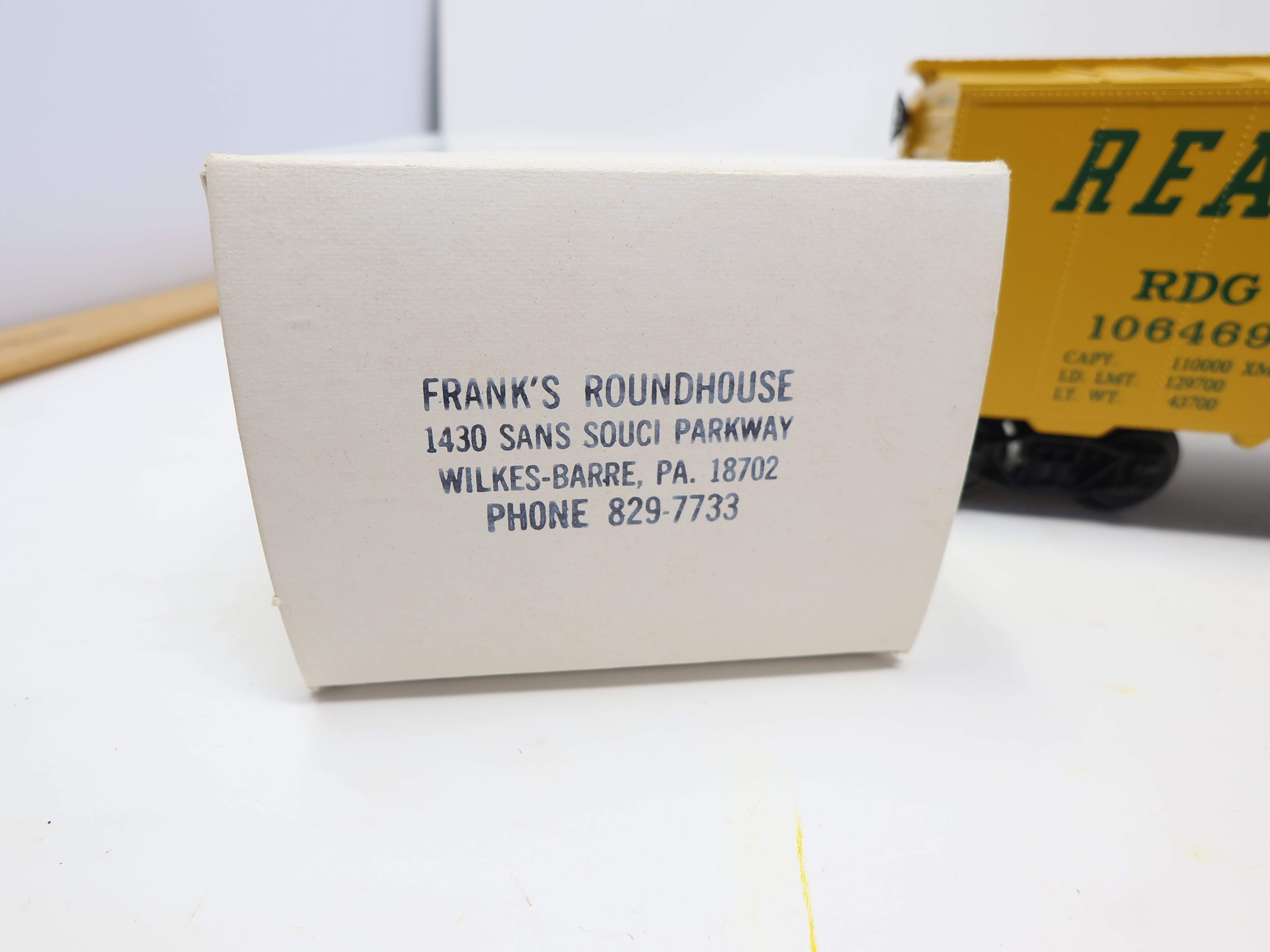 USED O, Box Car Yellow, Reading RDG #106469, Franks Roundhouse Custom Painted Car