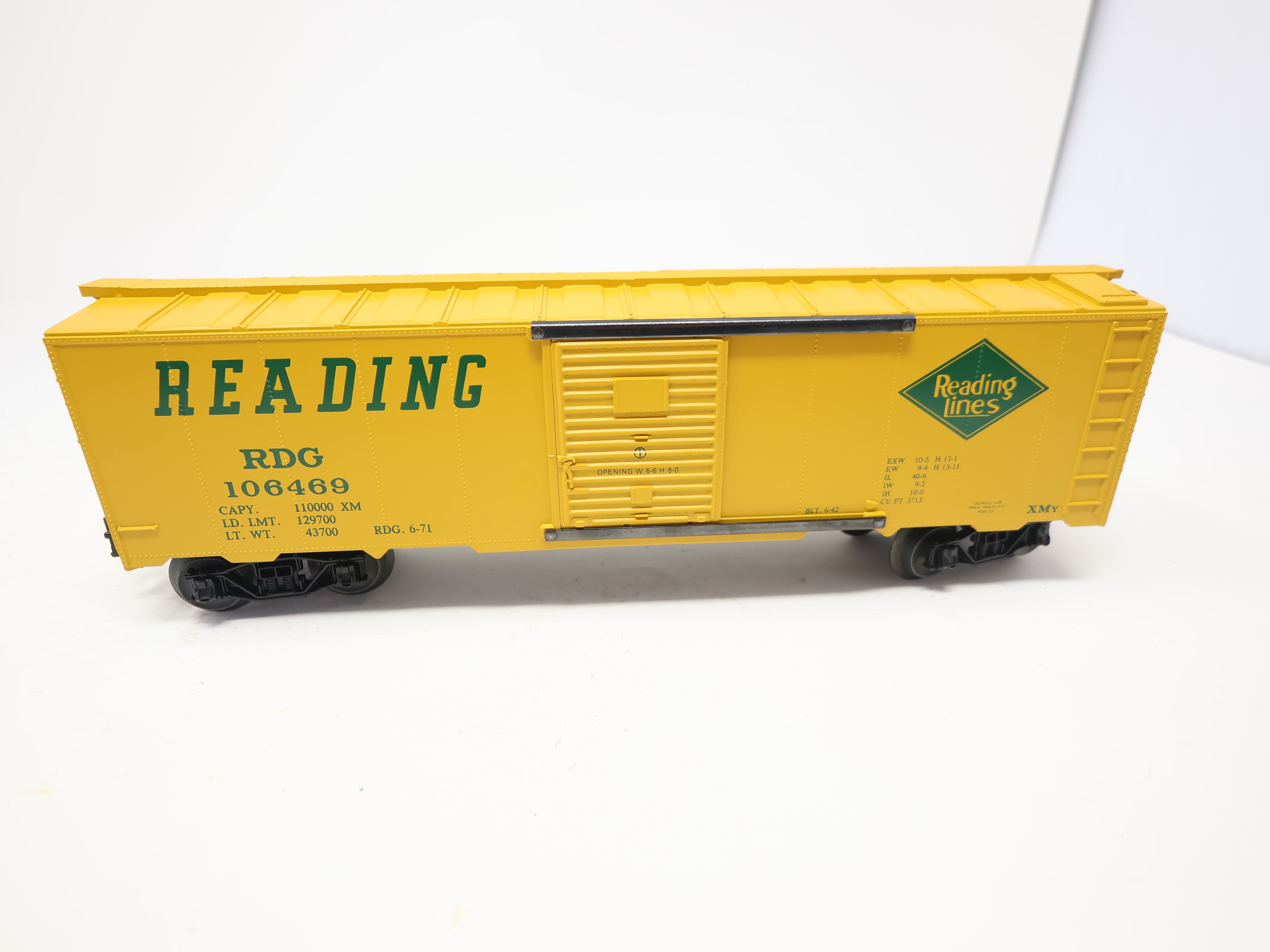 USED O, Box Car Yellow, Reading RDG #106469, Franks Roundhouse Custom Painted Car