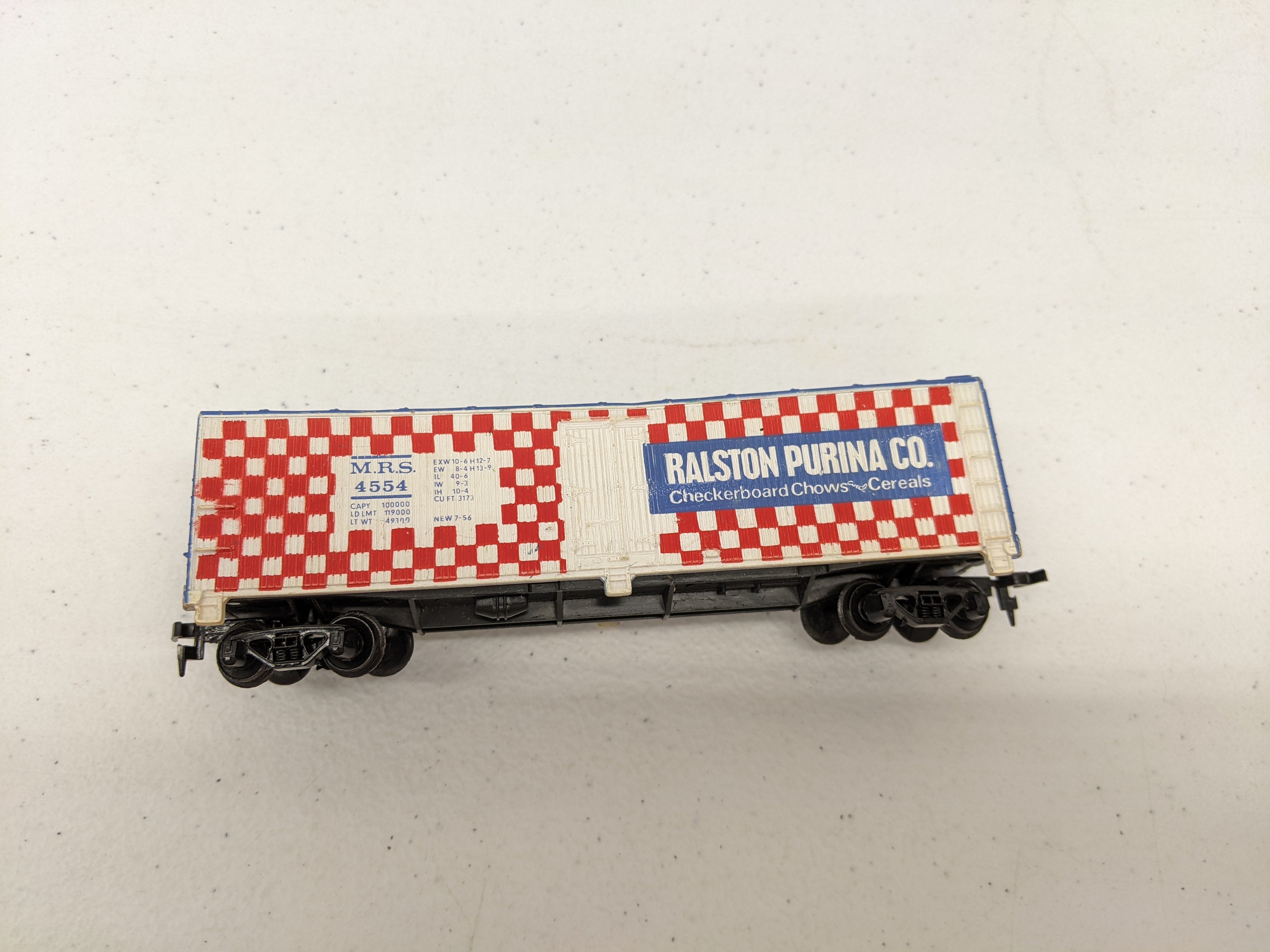 USED Tyco HO Scale, 40' Wood Reefer, Purina MRS #4554, Melted