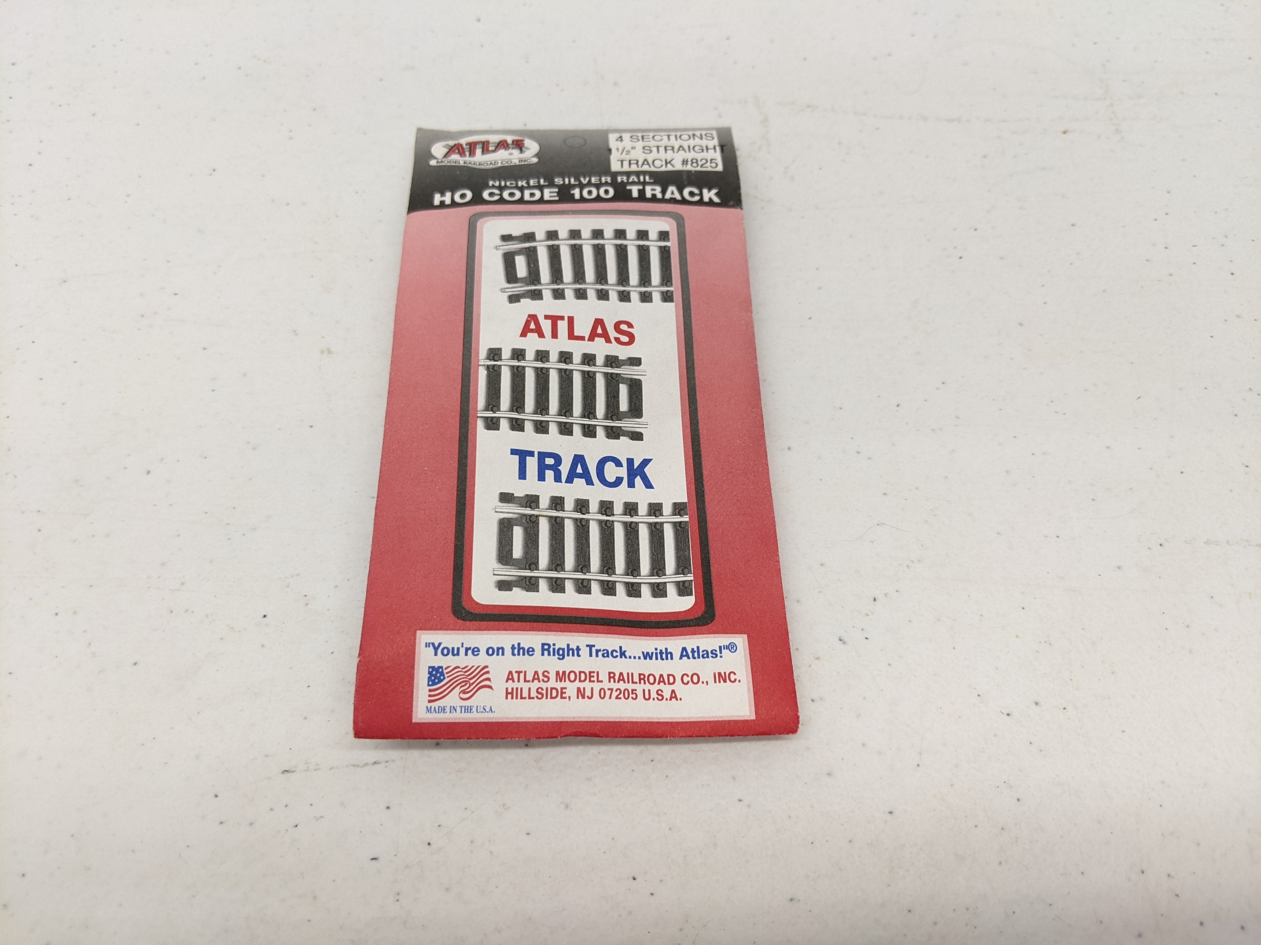Atlas 825 HO Scale, 1 1/2" Straight Nickle Silver Code 100 Track, 4 Pack