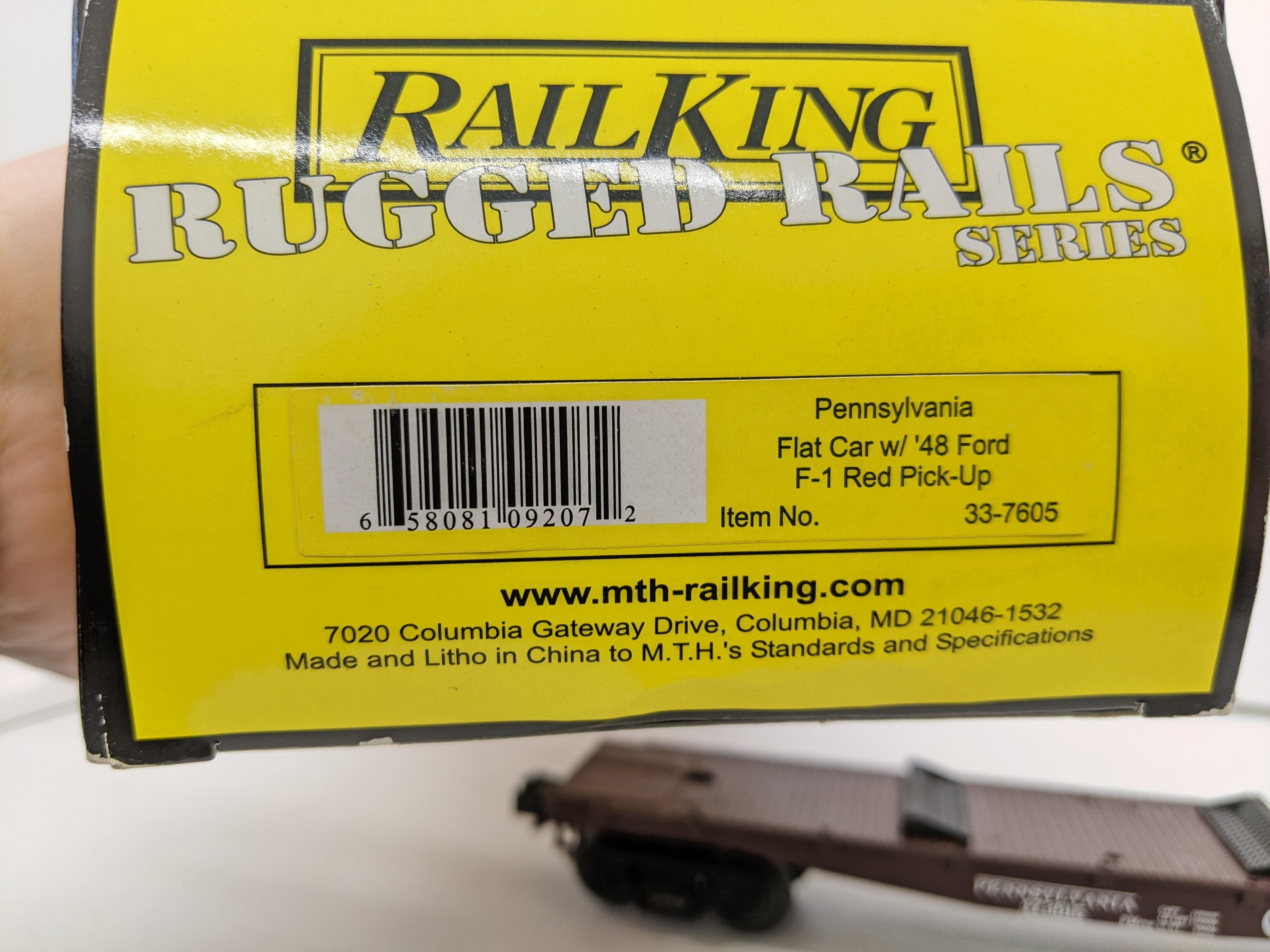 USED MTH Rail King 33-7605 O Scale, Flat Car, Pennsylvania #473615, Rugged Rails