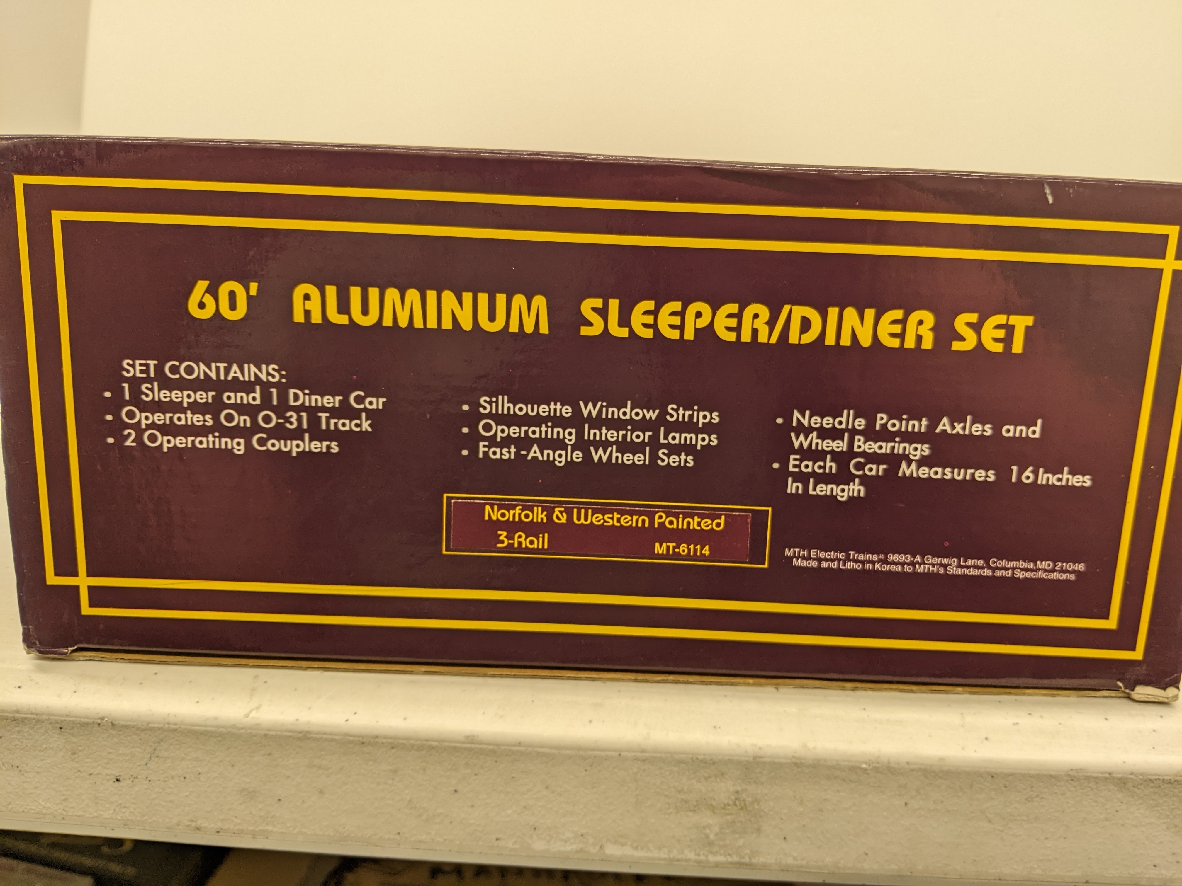 USED MTH Premier MT-6114 O Scale, 60' Aluminum Sleeper/Diner Set, Norfolk & Western