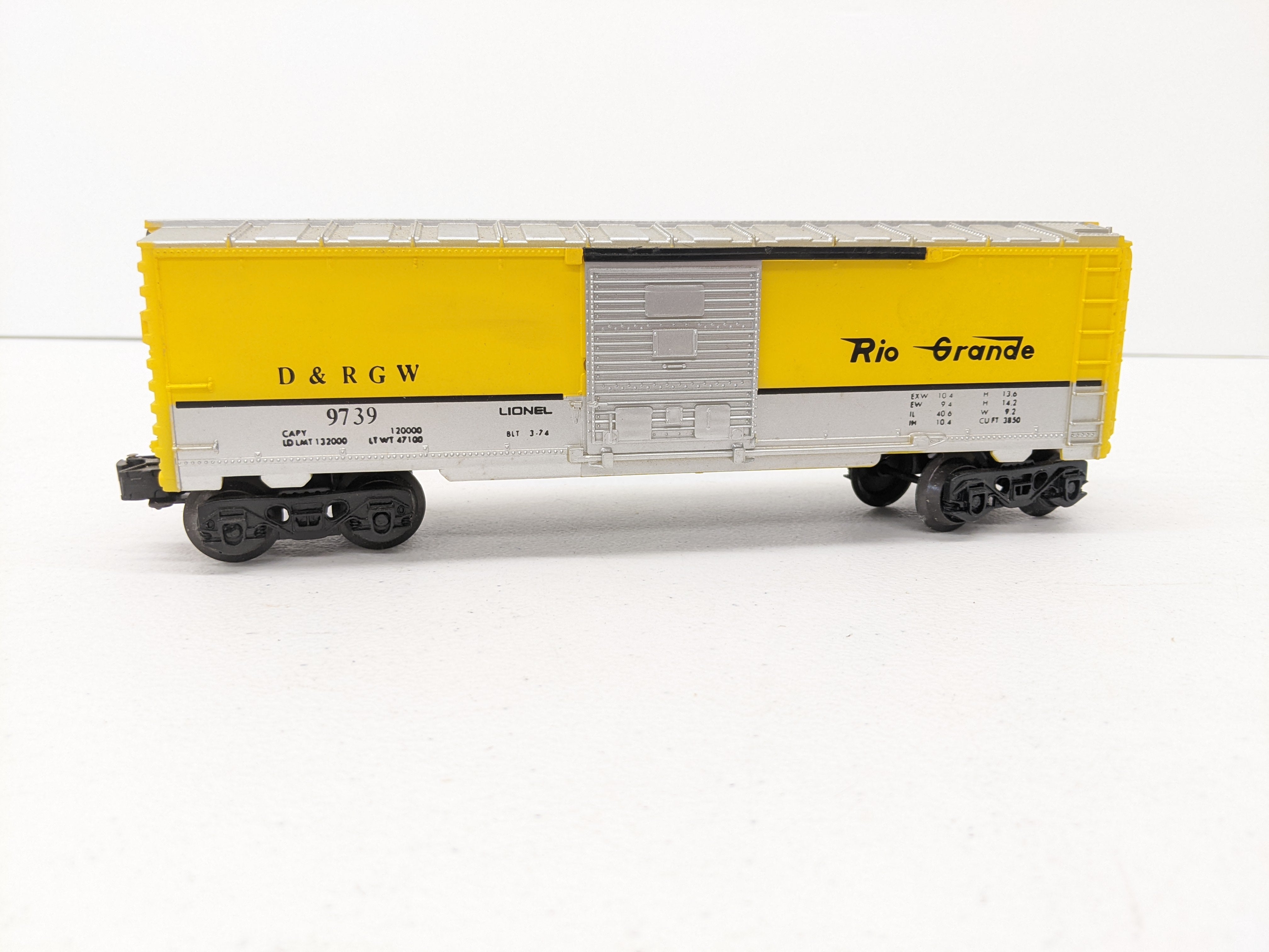 USED Lionel 2863289 O Scale, Box Car, Denver and Rio Grande Western Railroad DRGW #9739