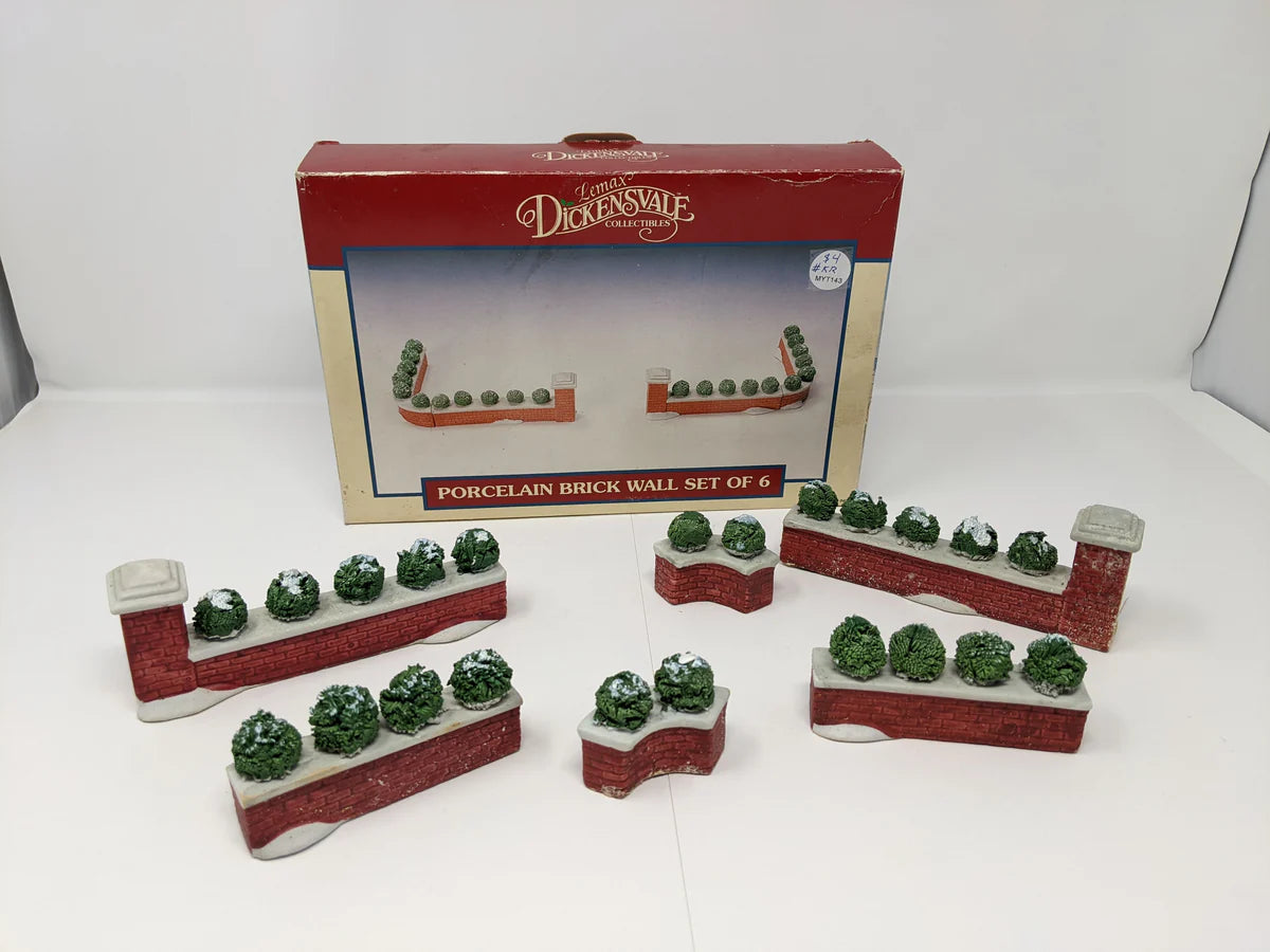 USED Lemax Dickensvale Porcelain Brick Wall Set of 6