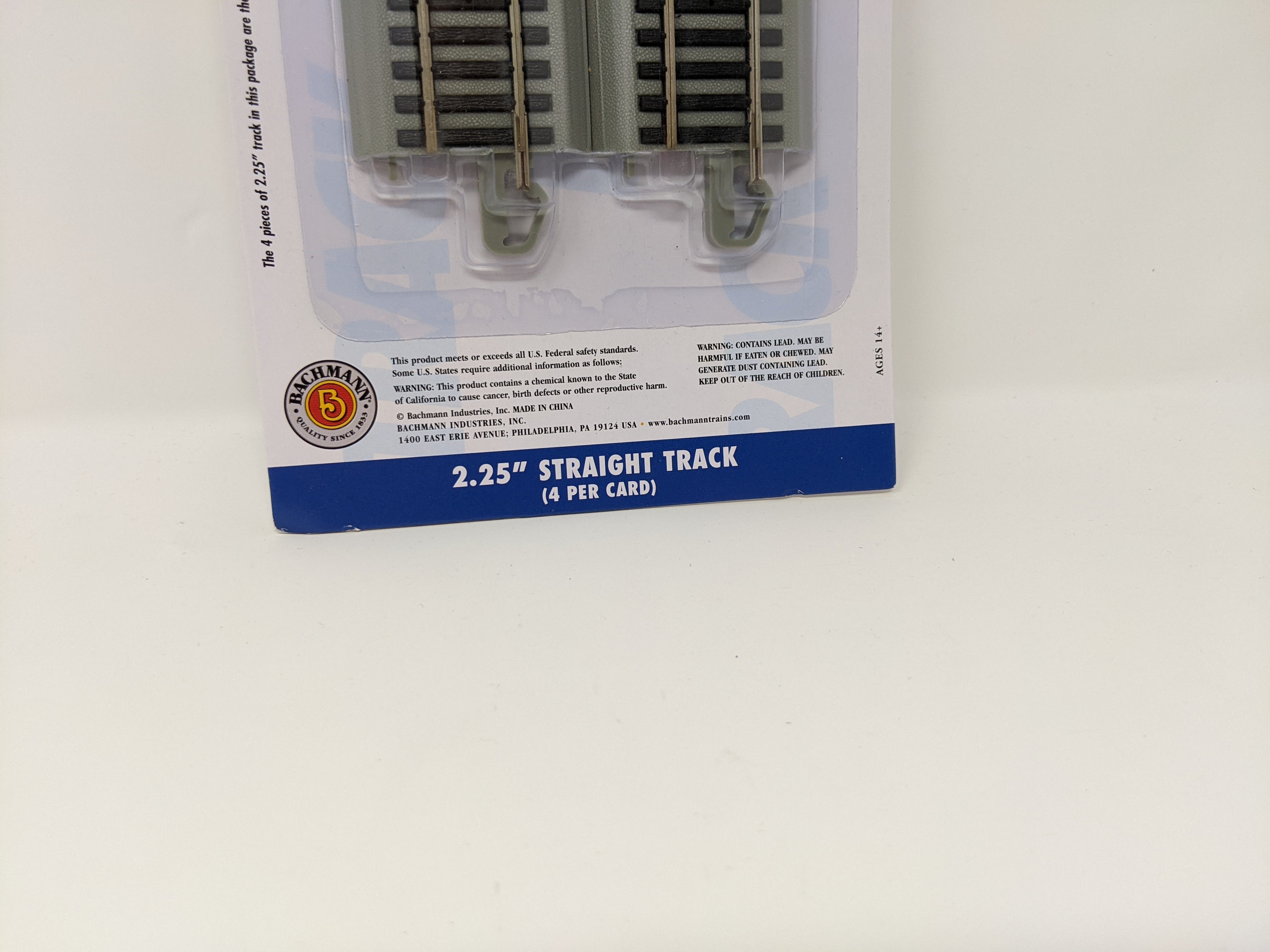 Bachmann 44513 HO Scale, E-Z Track 2.25'' Straight Track w/ Nickel Silver and Gray Roadbed, Pack of 4