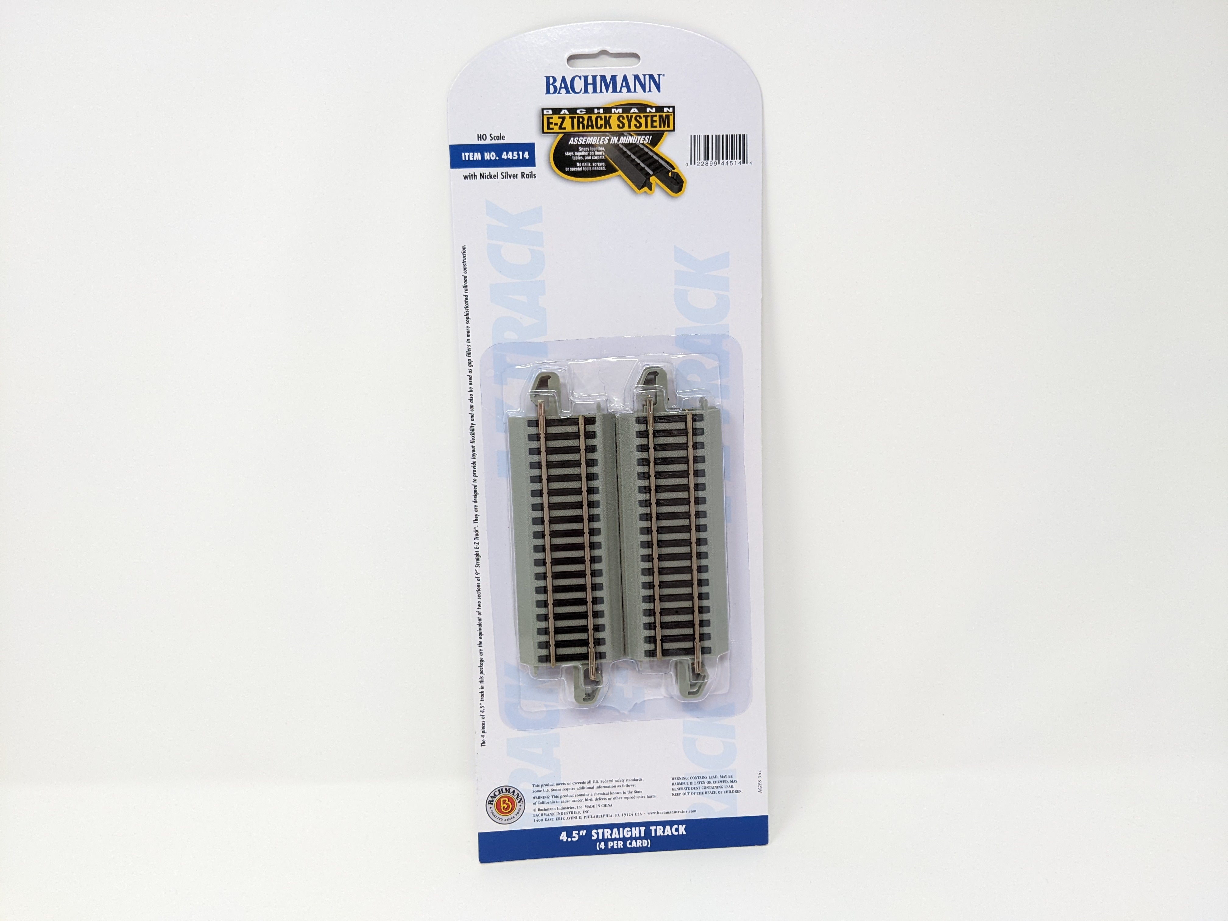 Bachmann 44514 HO Scale, E-Z Track 4.5'' Straight Track w/ Nickel Silver and Gray Roadbed (Pack of 4)