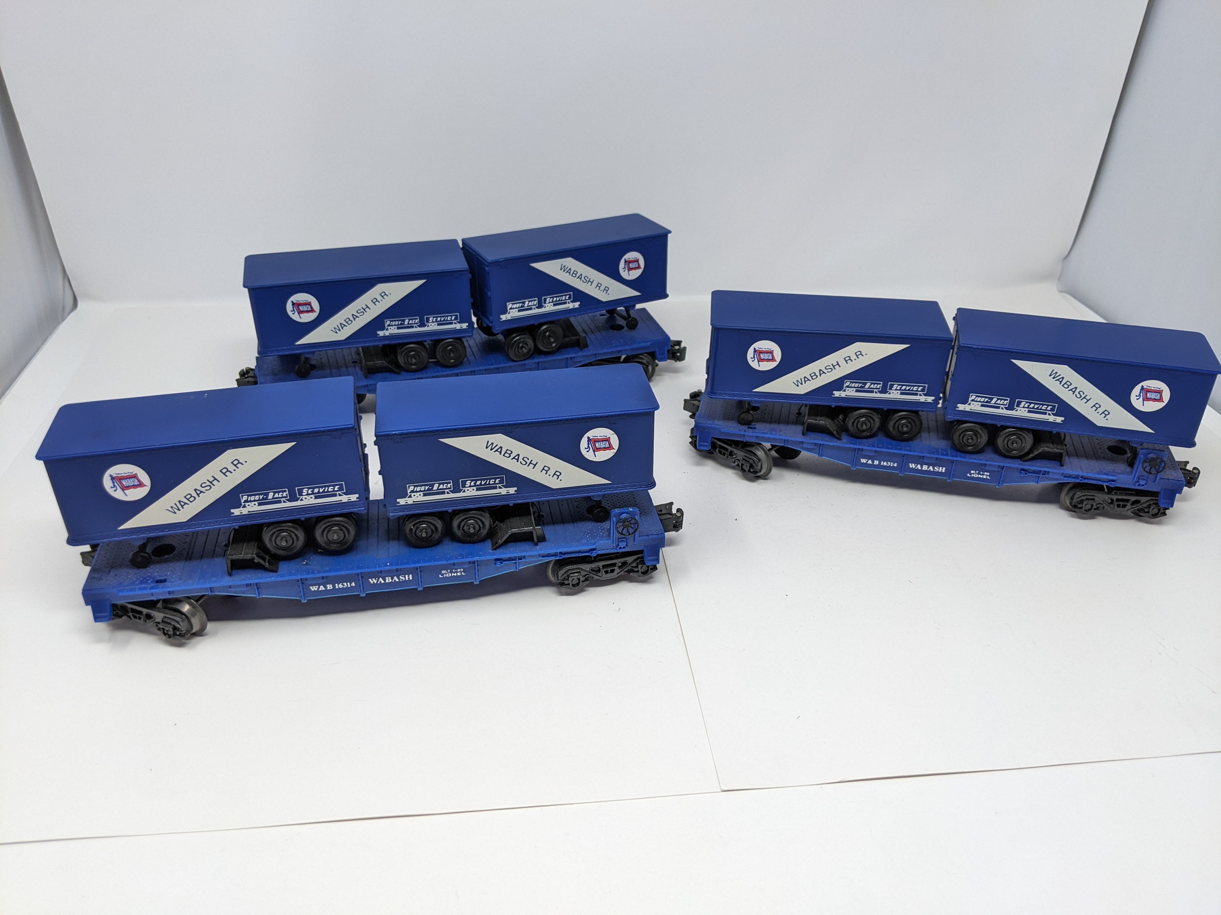 USED Lionel O, Lot of 3 - Flat Cars with Van Trailers Piggyback, Wabash WAB #16314