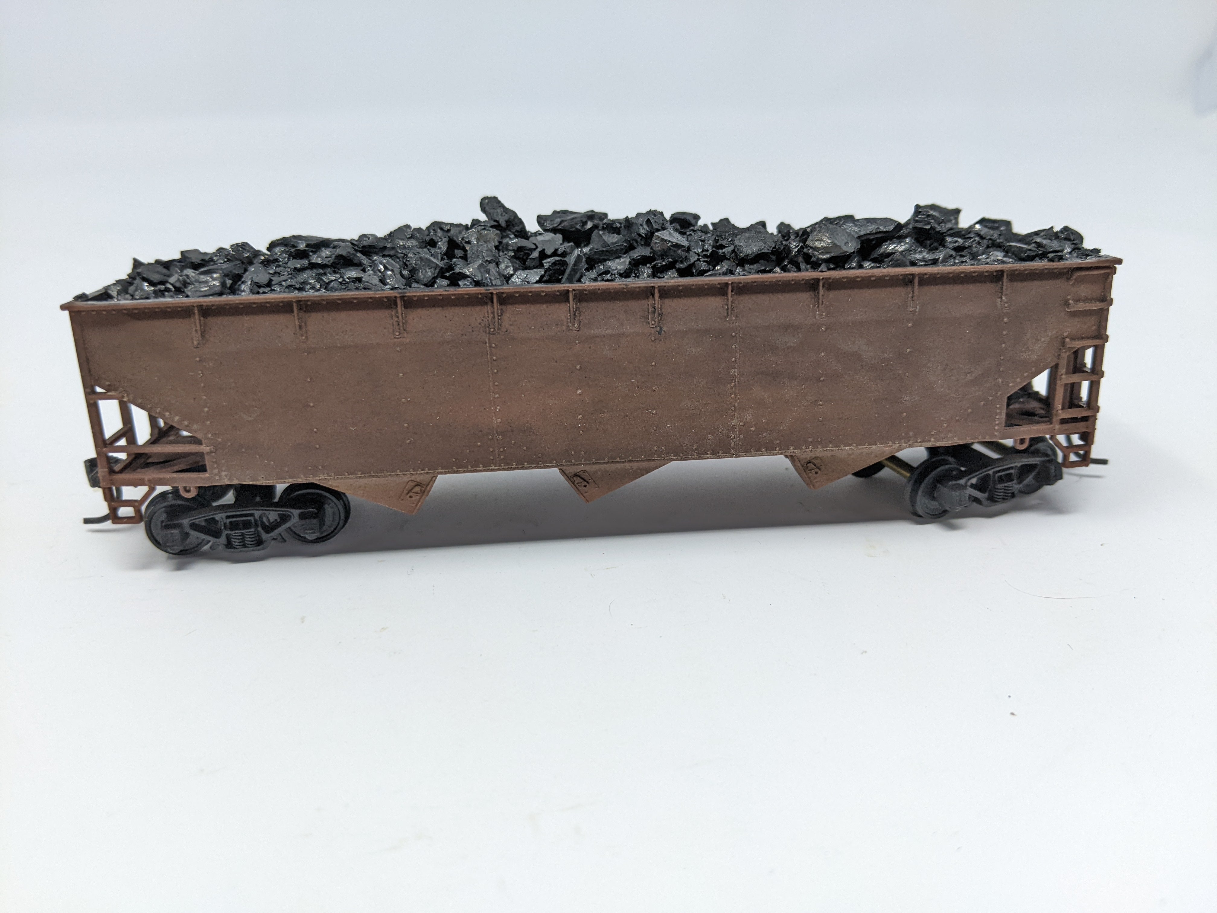 USED HO Scale, 3 Bay Hopper with Real Coal Load Weathered, Undecorated