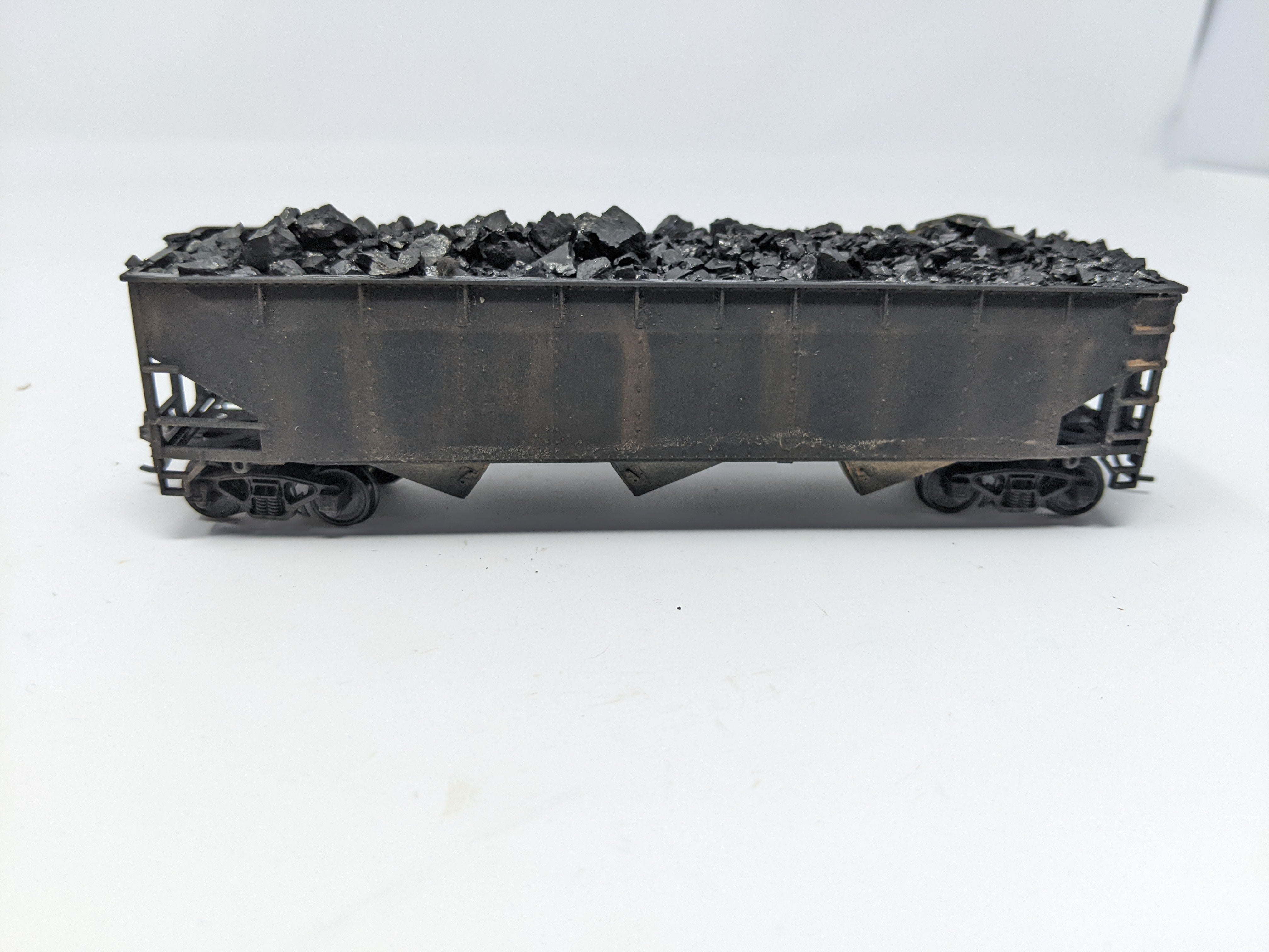 USED HO Scale, 3 Bay Hopper with Real Coal Load Weathered, Undecorated