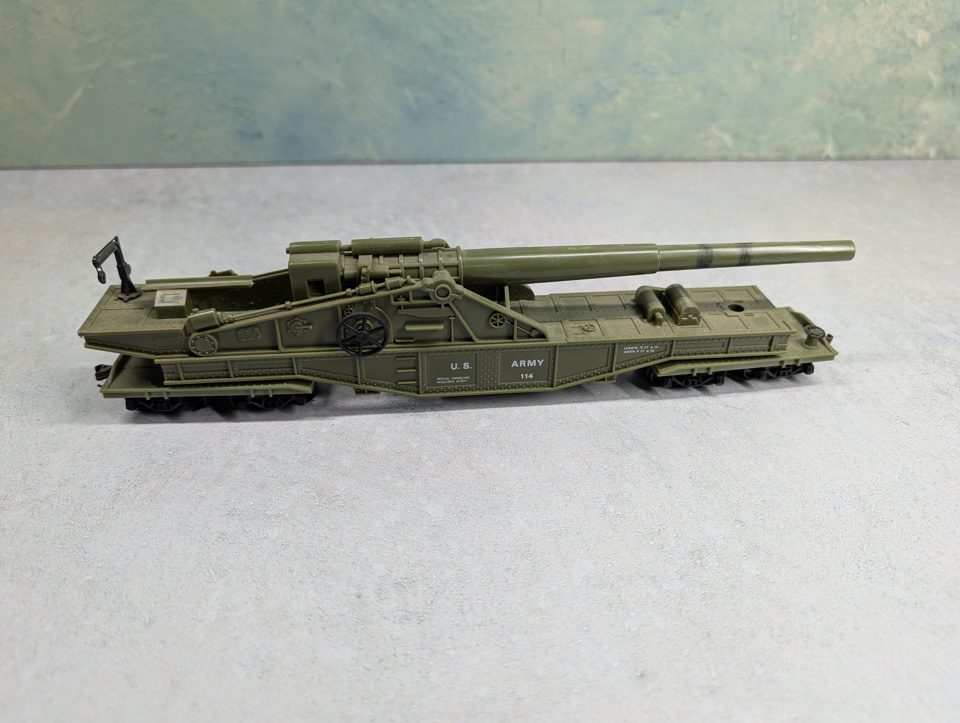 USED AHM HO Scale Railway Gun Car US Army #114
