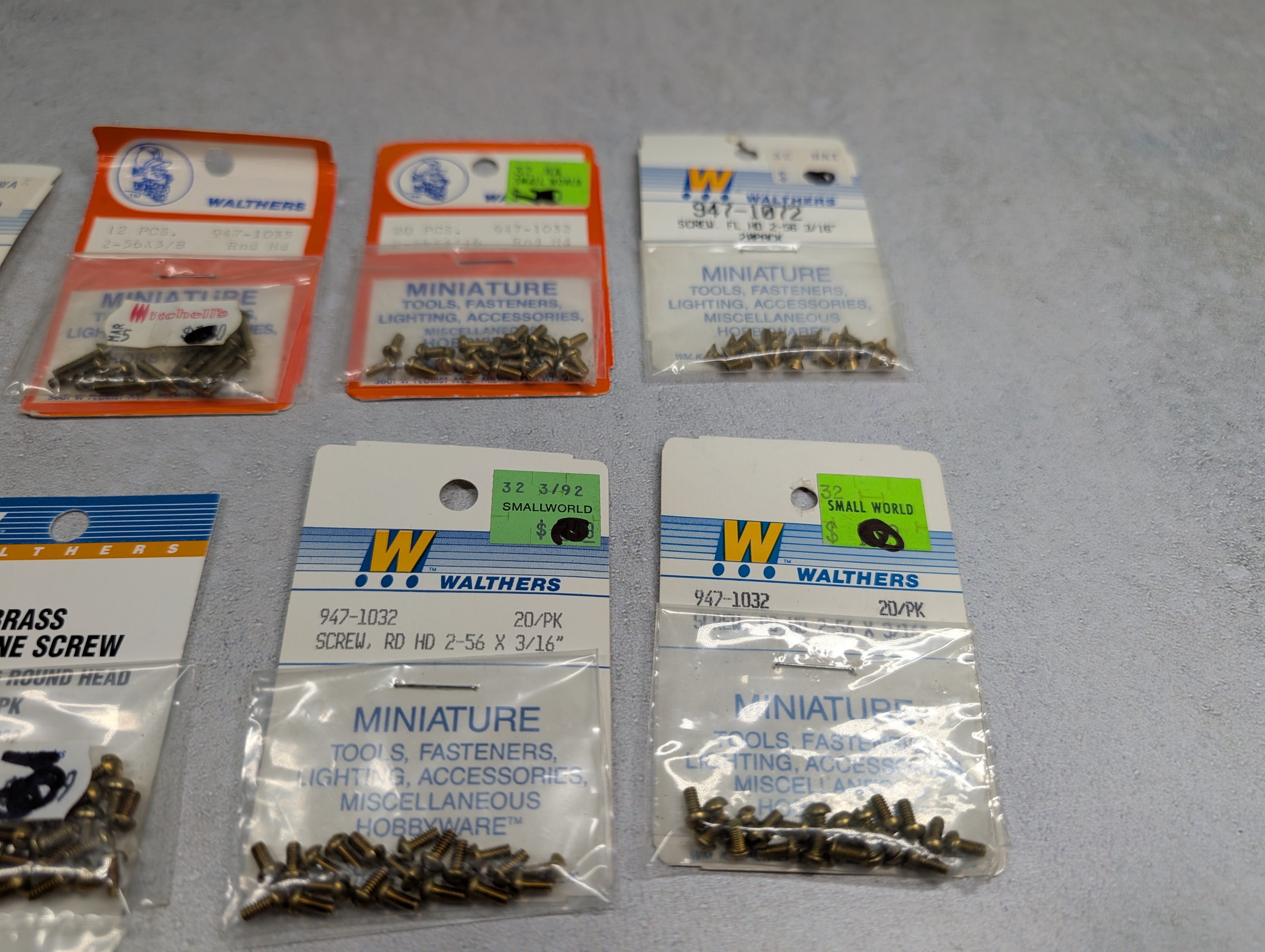 Walthers HO Scale Large Lot of Various Types of Screws (10 packs pcs)