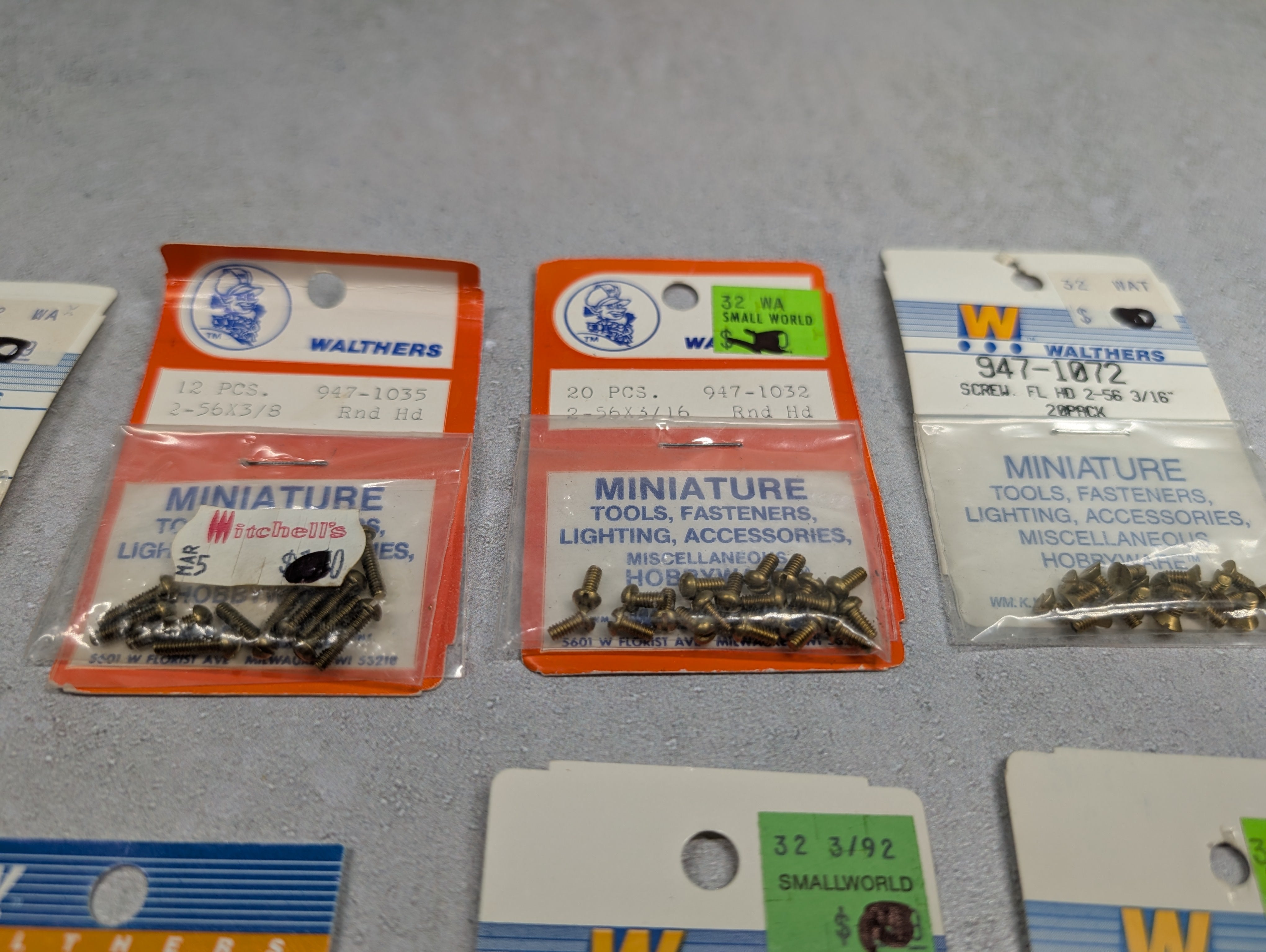 Walthers HO Scale Large Lot of Various Types of Screws (10 packs pcs)