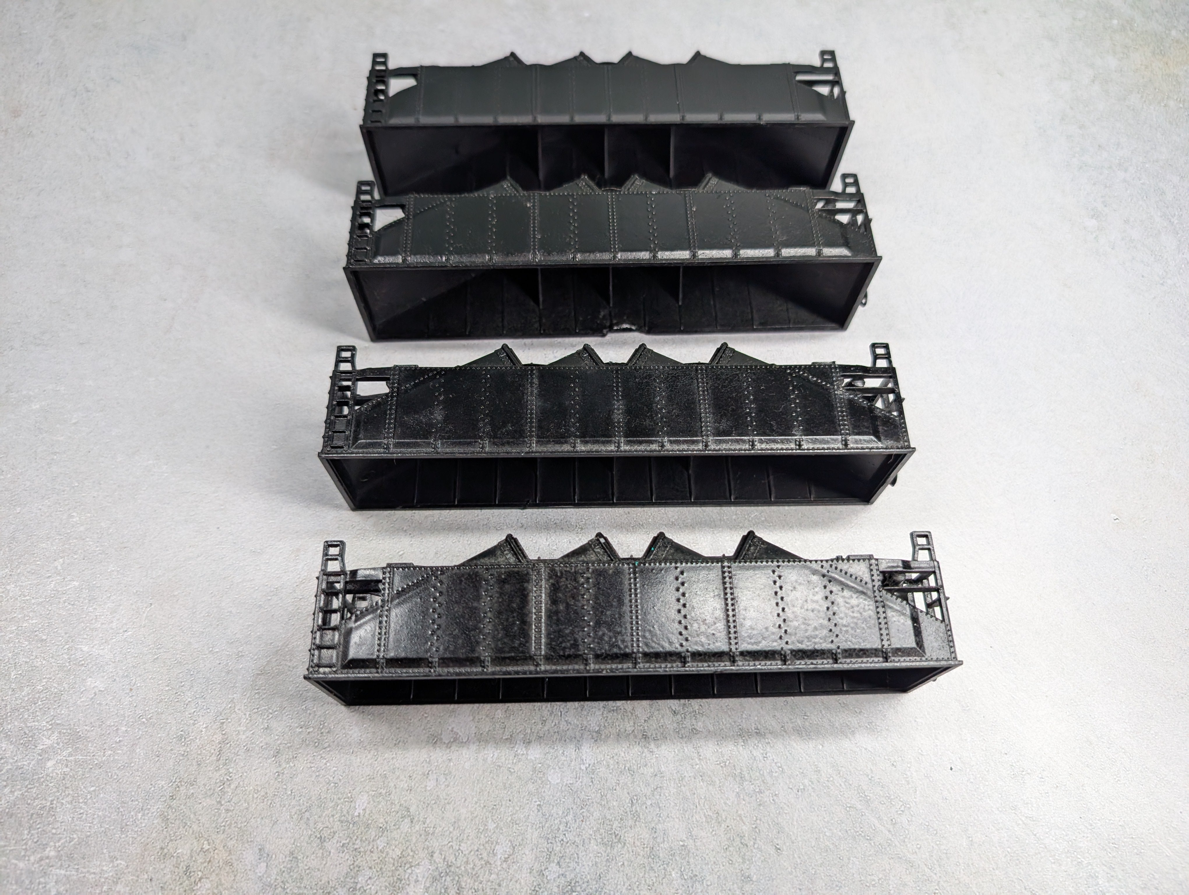 USED HO Scale Lot of Undecorated Black Open Hopper Shells (4 pcs)