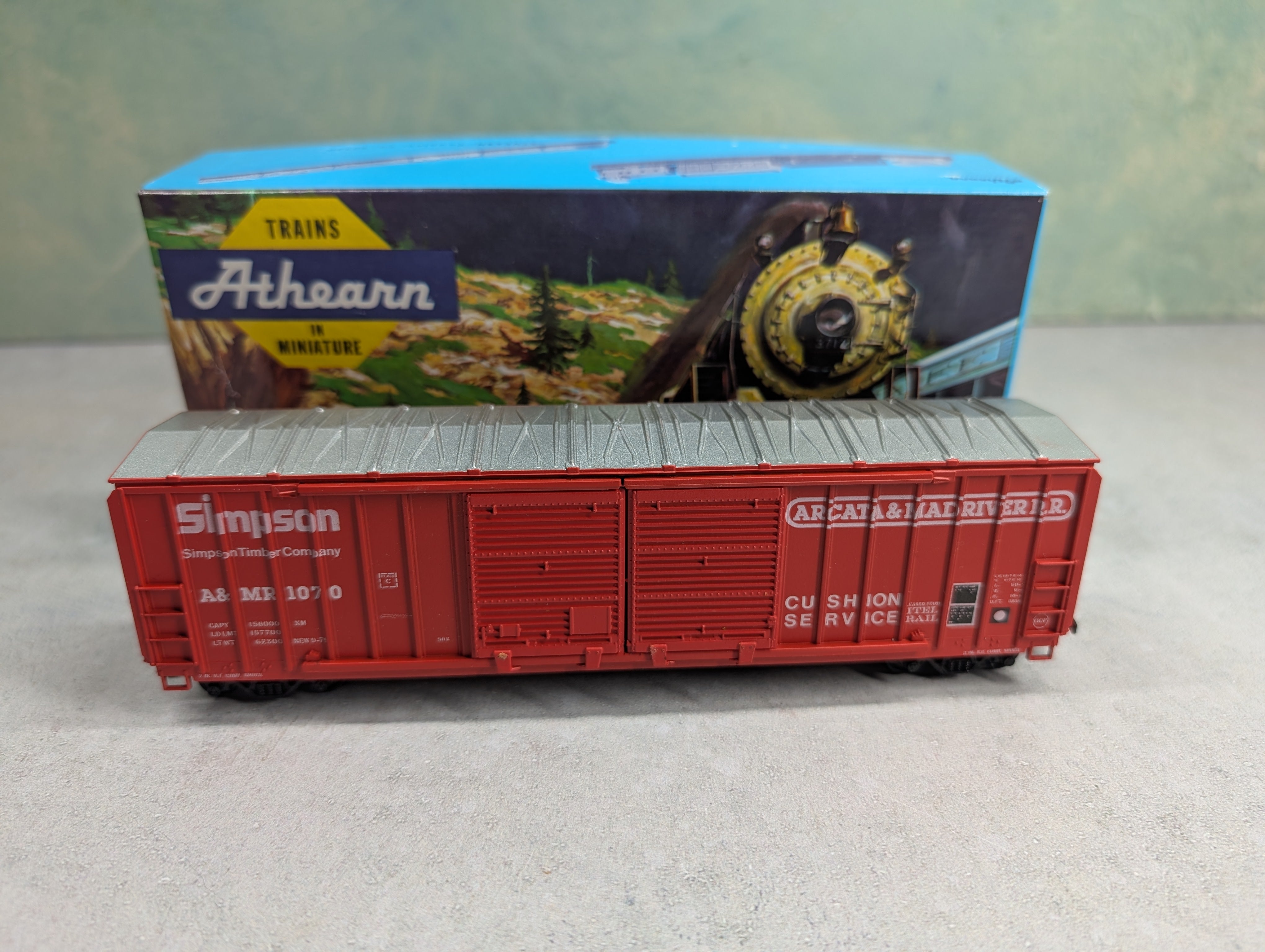 USED Athearn HO Scale Railbox DD Box Car Arcata and Mad River A&MR #1070 Simpson Timber
