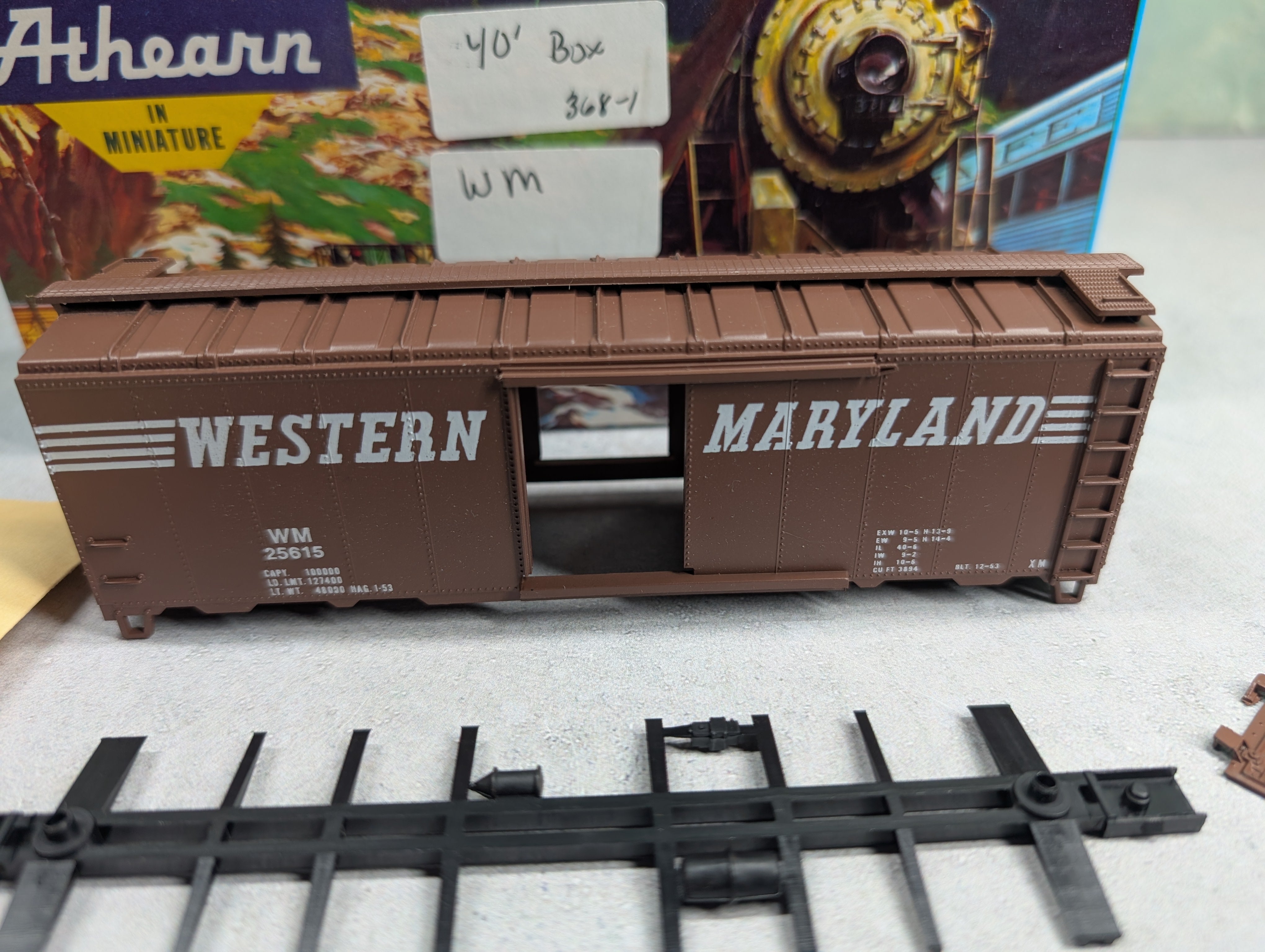 USED Athearn HO Scale 40' Steel Box Car Western Maryland WM #25615 Bev-Bel KIT
