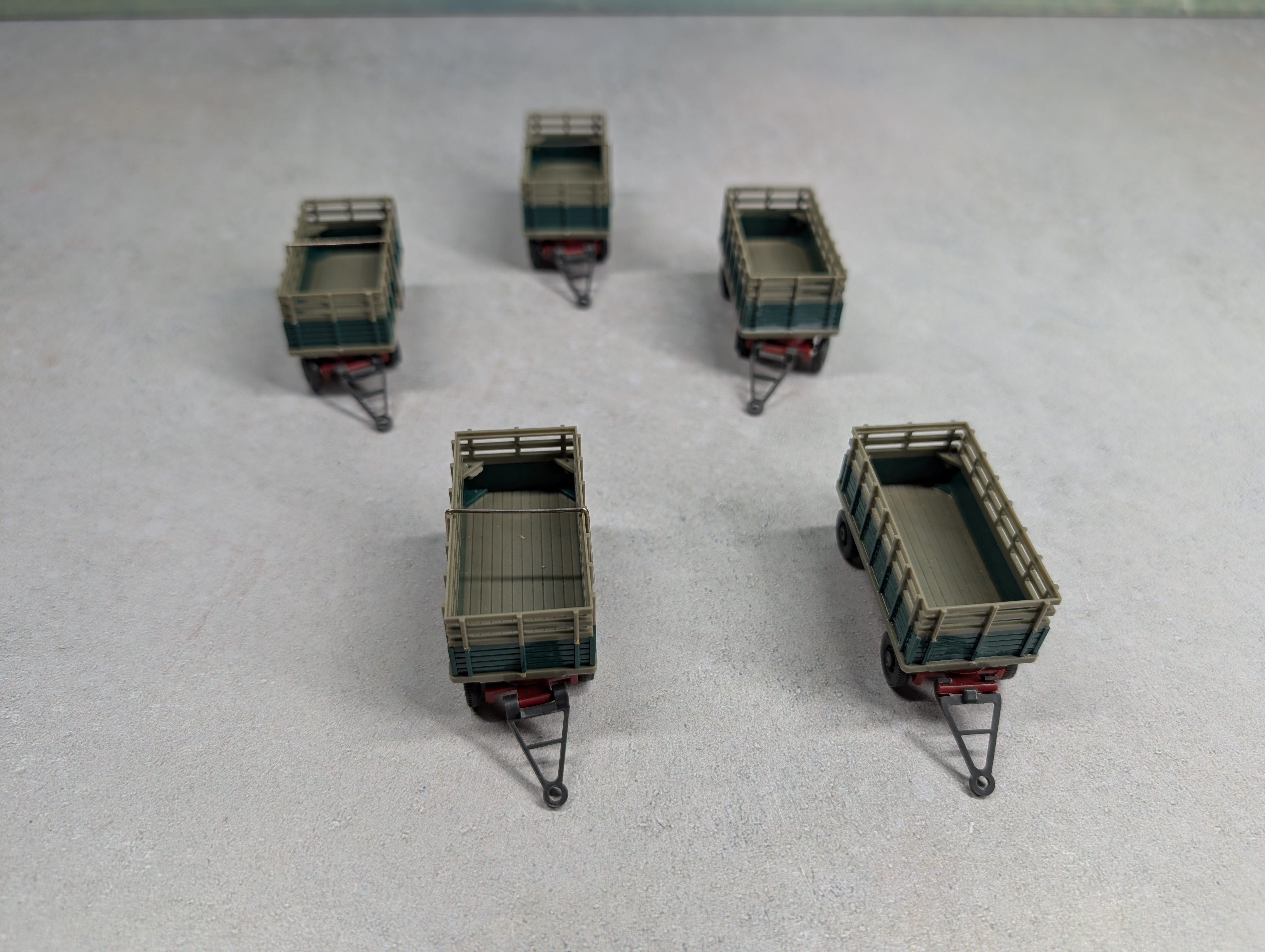 USED Wiking HO Scale Lot of High Sided Agricultural Trailers (5 pcs)