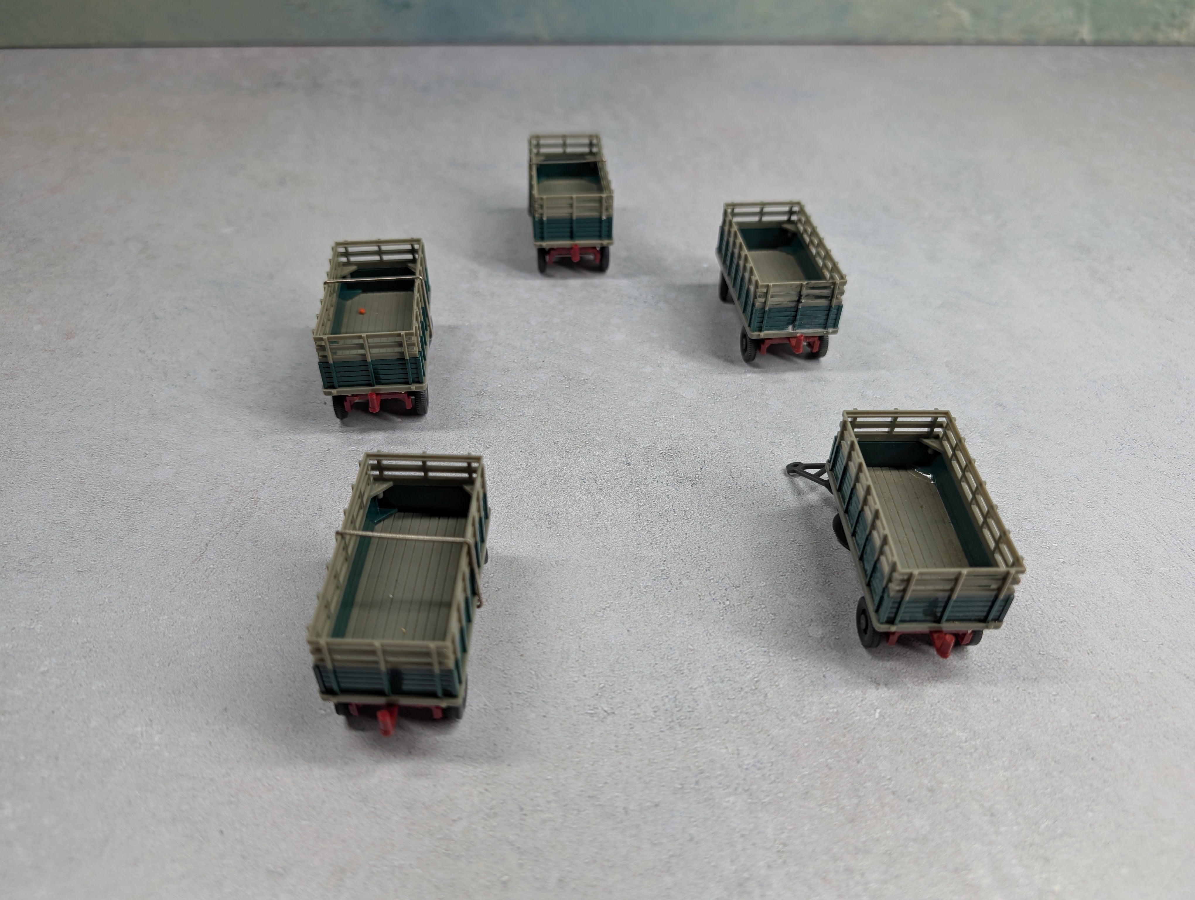 USED Wiking HO Scale Lot of High Sided Agricultural Trailers (5 pcs)