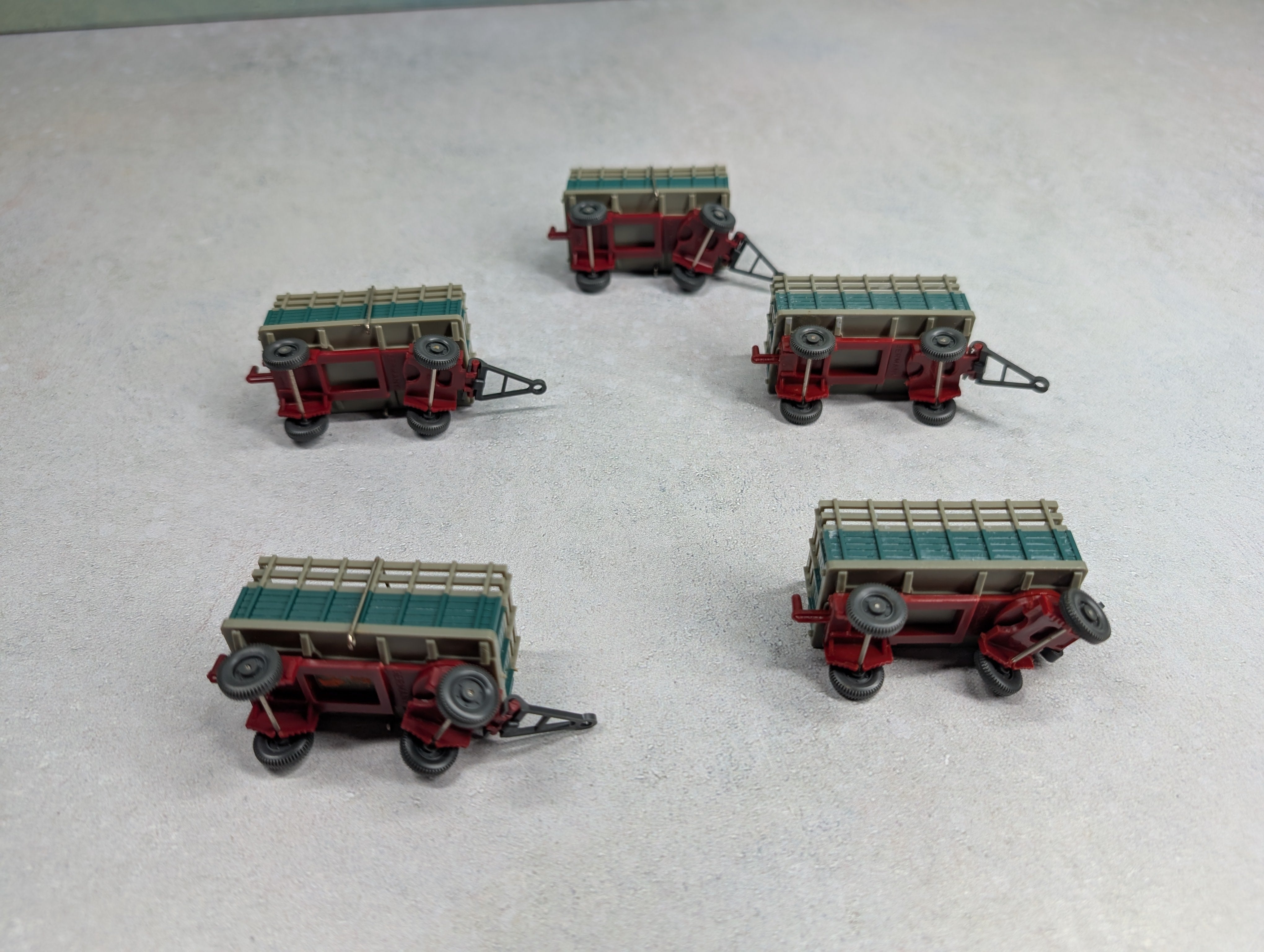 USED Wiking HO Scale Lot of High Sided Agricultural Trailers (5 pcs)