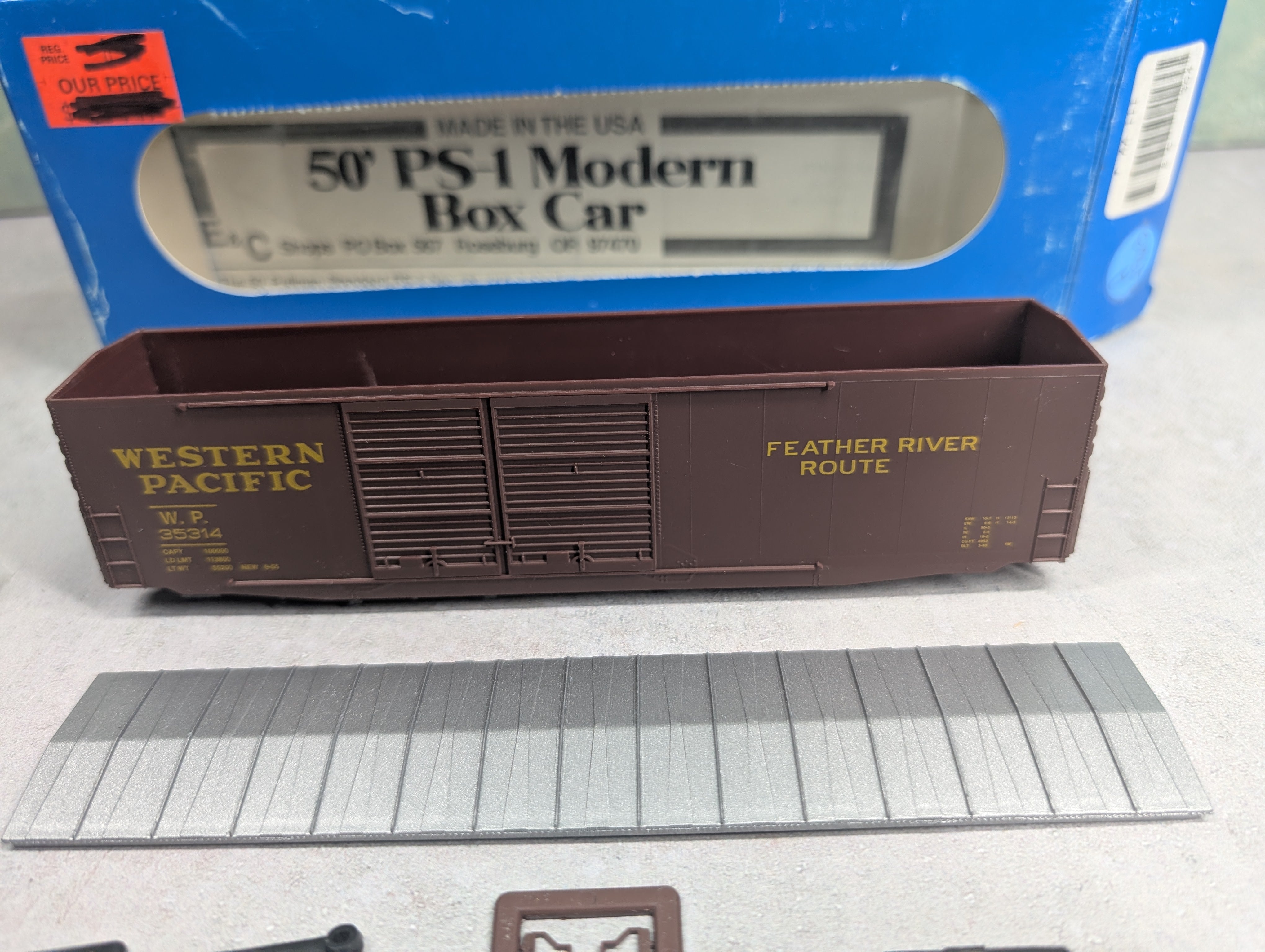 USED E&C SHOPS HO Scale 50' PS-1 Double Door Box Car Western Pacific WP #35314 KIT