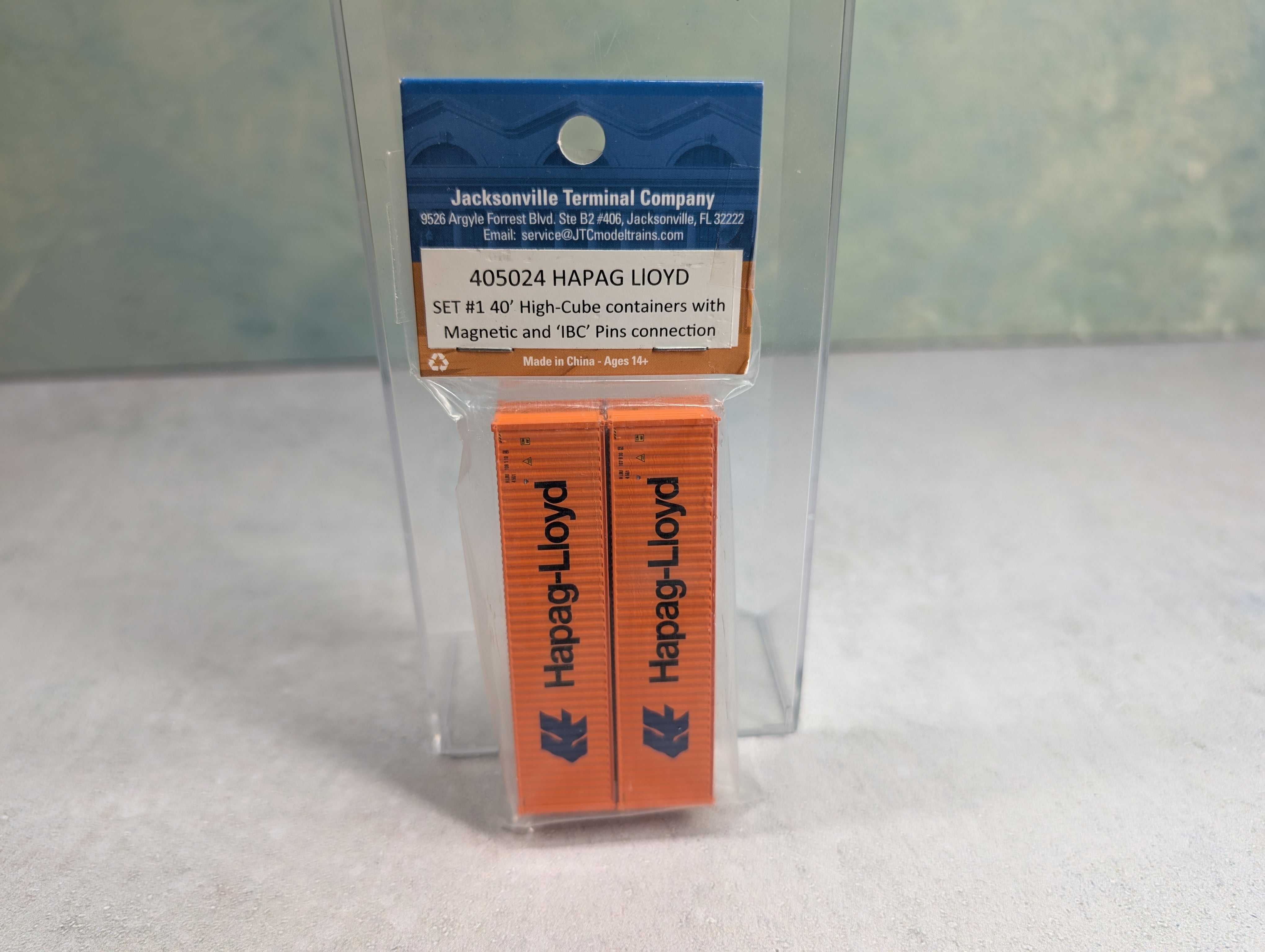 Jacksonville Terminal Company 405024 N Scale 40' High-Cube Containers w/ Magnetic & IBC Pins Connections Hapag-Lloyd