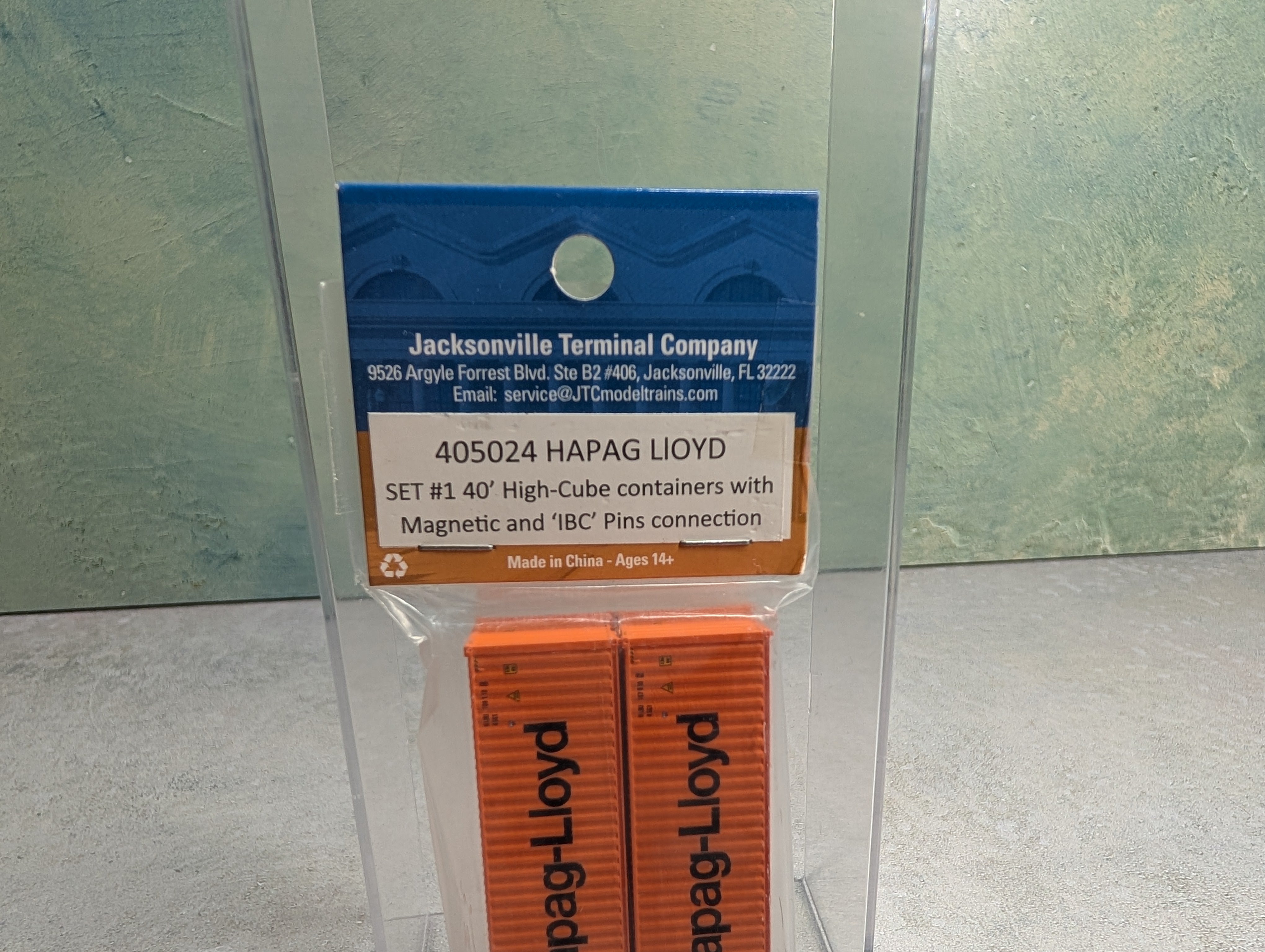 Jacksonville Terminal Company 405024 N Scale 40' High-Cube Containers w/ Magnetic & IBC Pins Connections Hapag-Lloyd