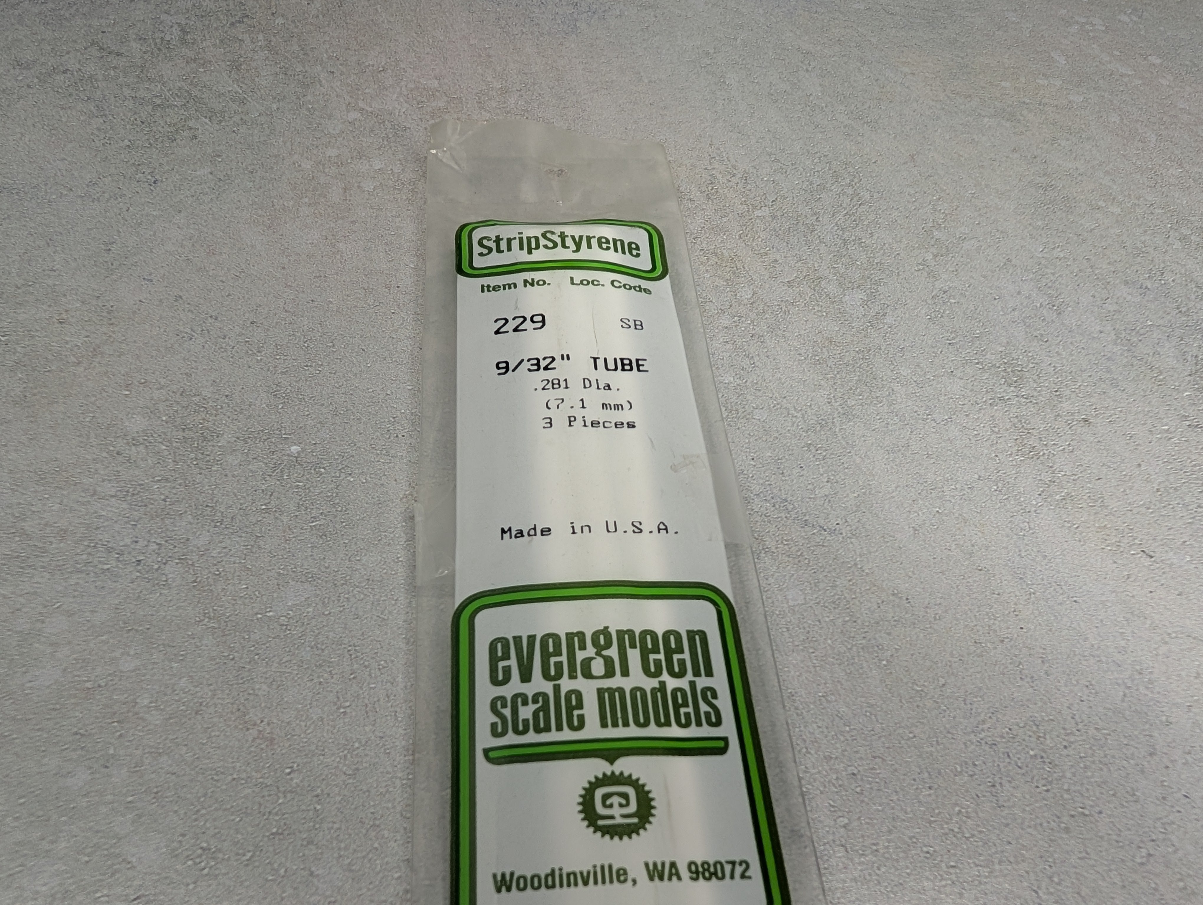 Evergreen Scale Models 229 Multi Scale 9/32" Tube .281 Diameter (3 pcs)
